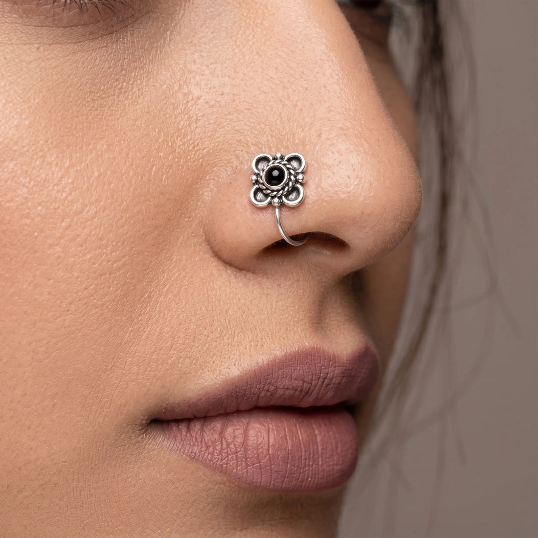 Vintage Blossom Oxidised Silver Nose Pin- Made With Pure 925 Silver