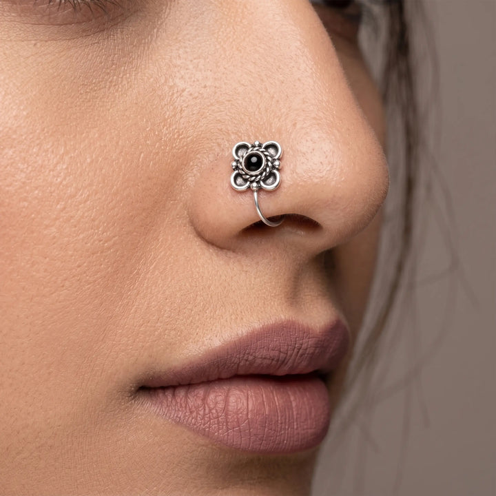 Vintage Blossom Oxidised Silver Nose Pin- Made With Pure 925 Silver