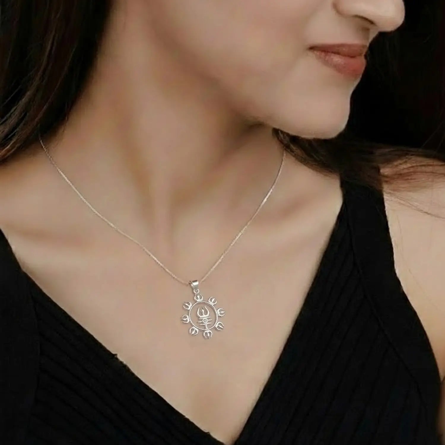 Divine Trishul Circle Pure Silver Pendant- Made With Pure 925 Silver