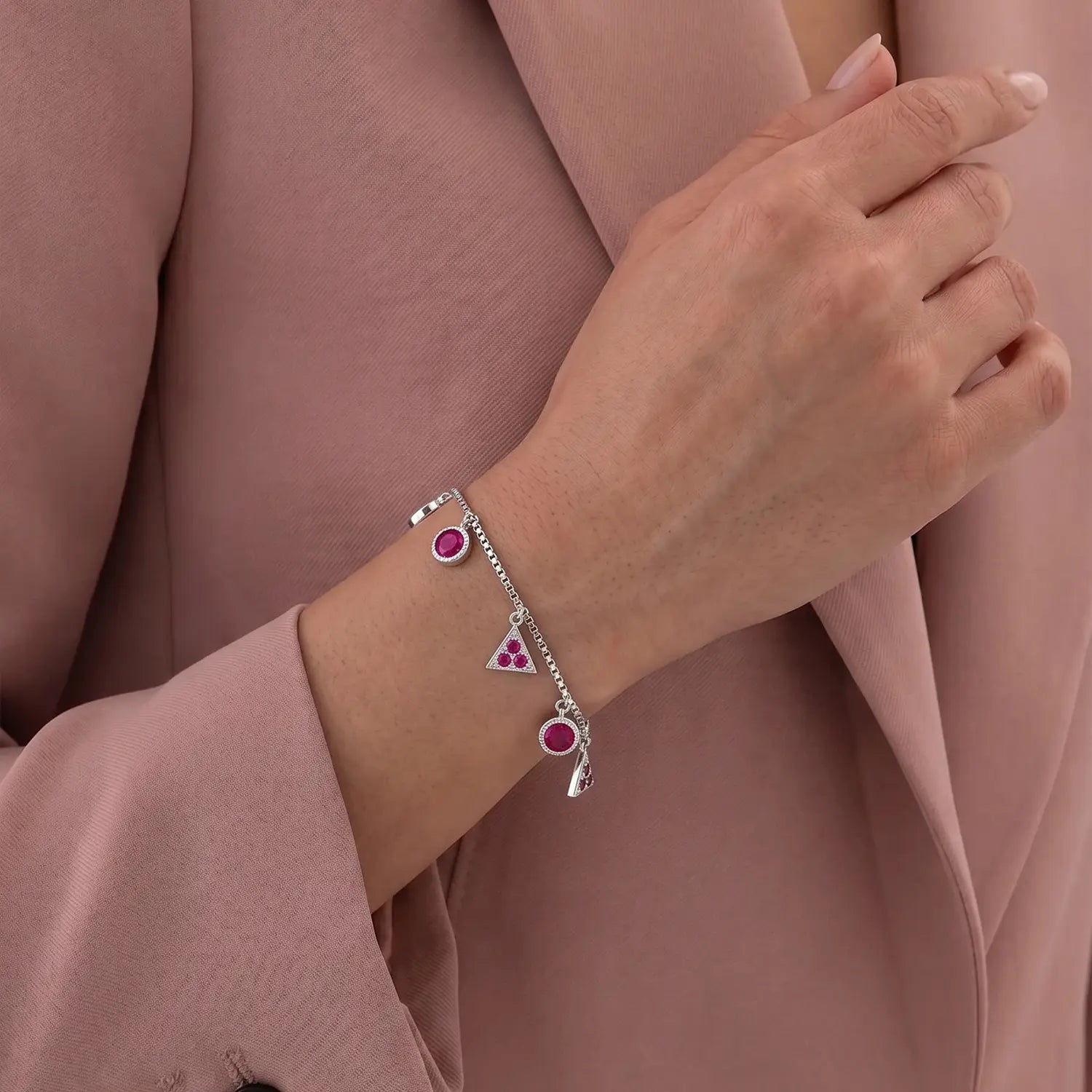 Pink Triangle Charm Bracelet – Elegant & Modern - Made With Pure 925 Silver
