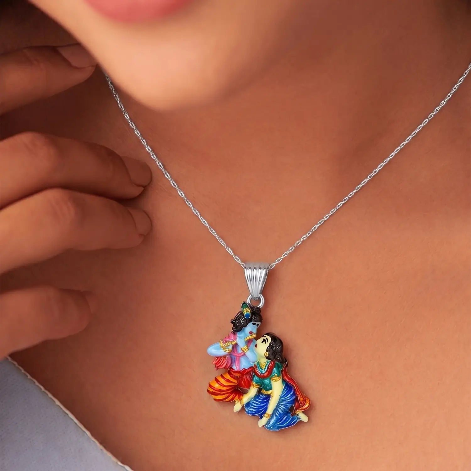 Divine Radha Krishna Silver Pendant - Made With Pure 925 Silver