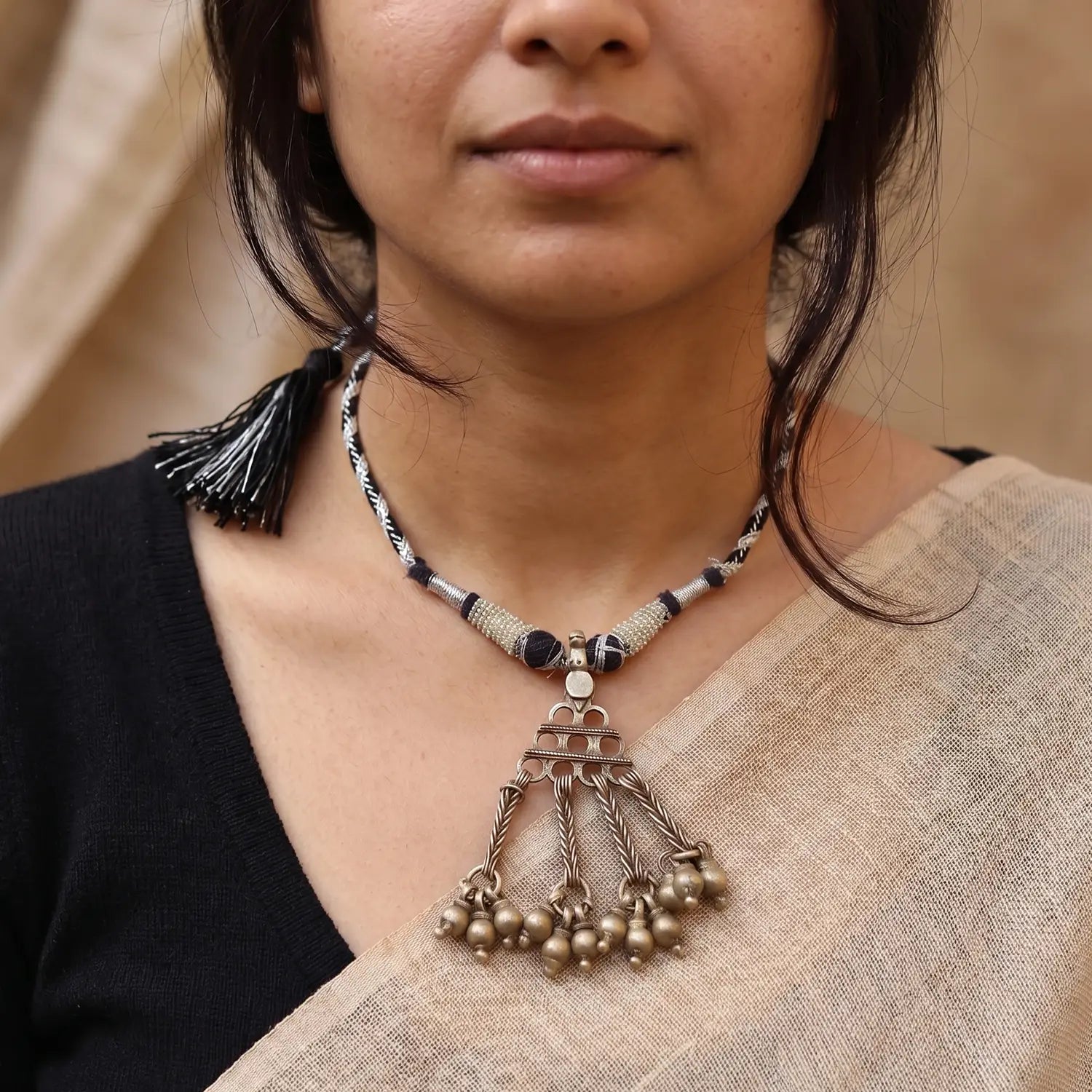 Tribal Tassel Ghungroo Pure Silver Pendant - Made With Pure 925 Silver