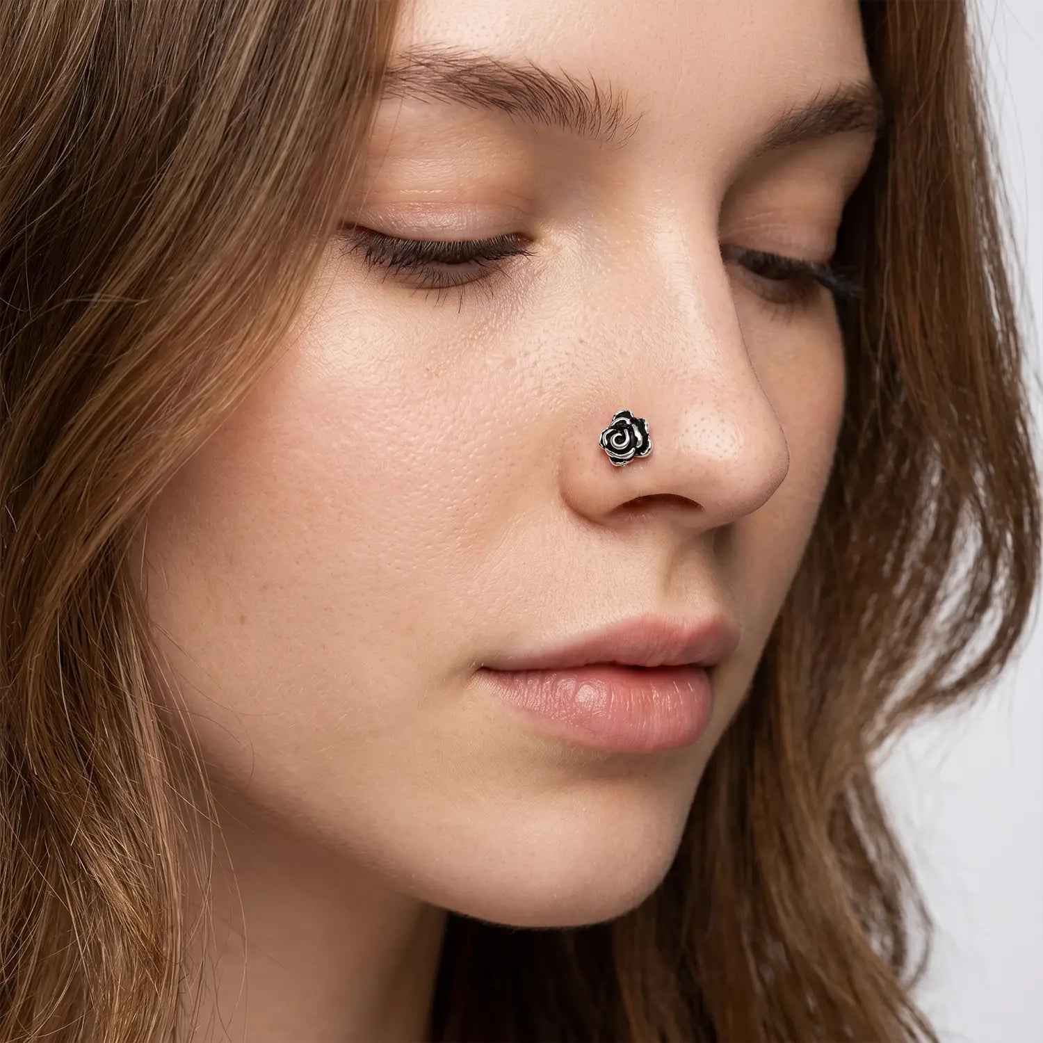 Oxidised Silver Rose Bloom Nose Pin- Made With Pure 925 Silver