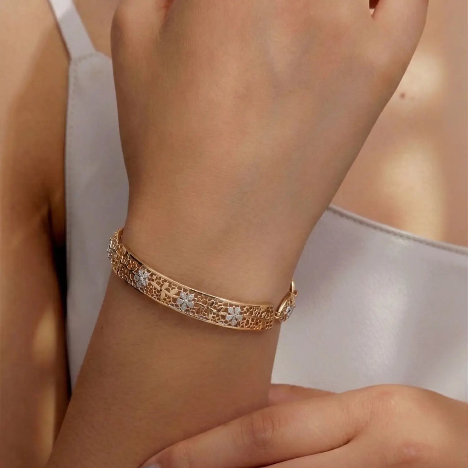 Royal Gold Finish Cutwork Pure Silver Bracelet- Made With Pure 925 Silver