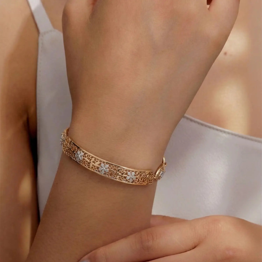 Royal Gold Finish Cutwork Pure Silver Bracelet- Made With Pure 925 Silver