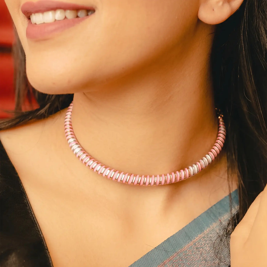 Pink & Gold Spiral Design Silver Necklace - Made With Pure 925 Silver