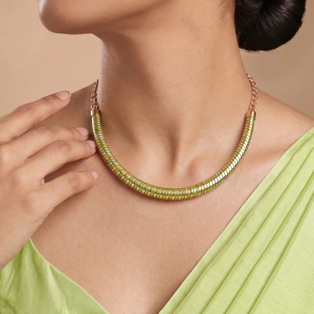 Elegant Green & Gold Spiral Design Silver Necklace - Made With Pure 925 Silver