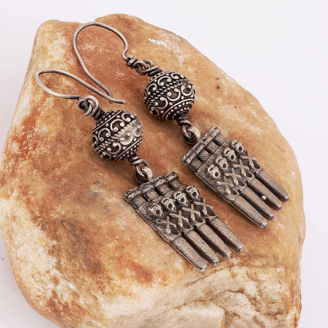 Silver Tribal Dangle Earrings- Made With Pure 925 Silver