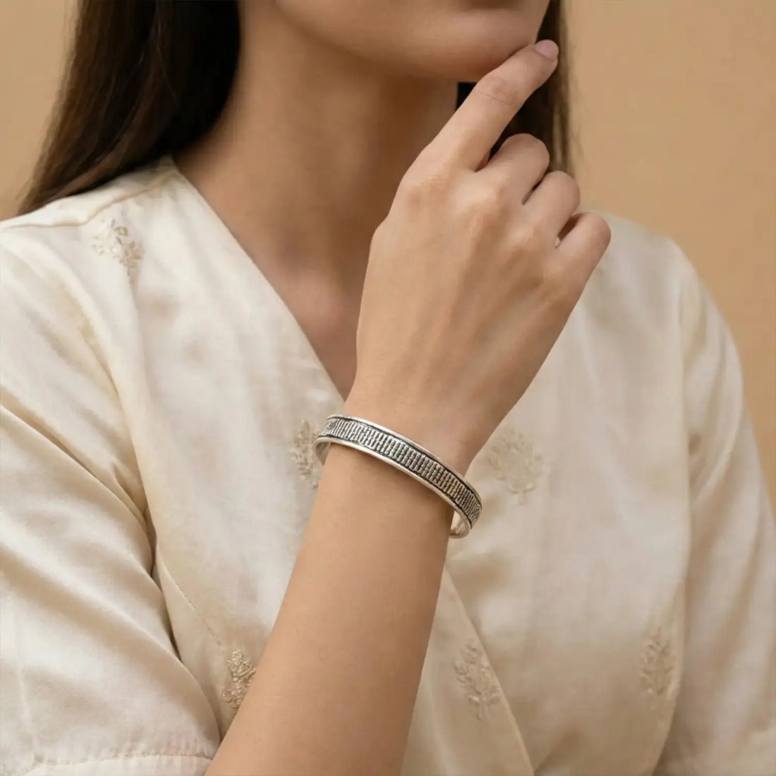 Minimal Textured Oxidised Silver Cuff Bracelet - Made With Pure 925 Silver