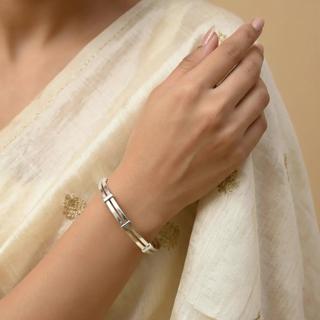 Sleek Bar-Detail Sterling Silver Cuff Bracelet - Made With Pure 925 Silver