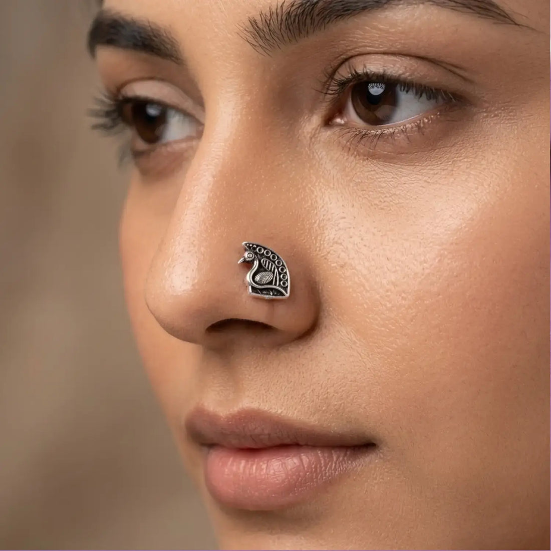 Oxidised Silver Majestic Motif Nose Pin- Made With Pure 925 Silver