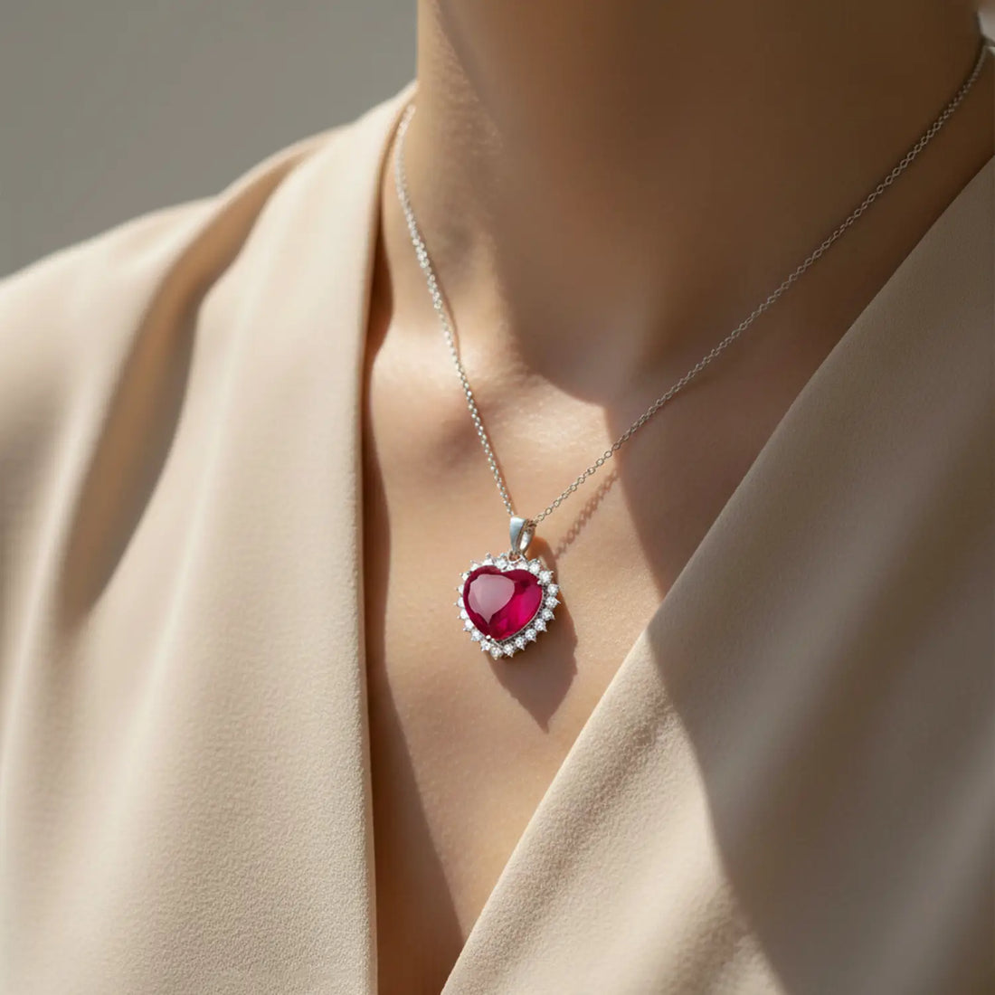 Pure Silver Heart-Shaped Red Gemstone Pendant - Made With Pure 925 Silver
