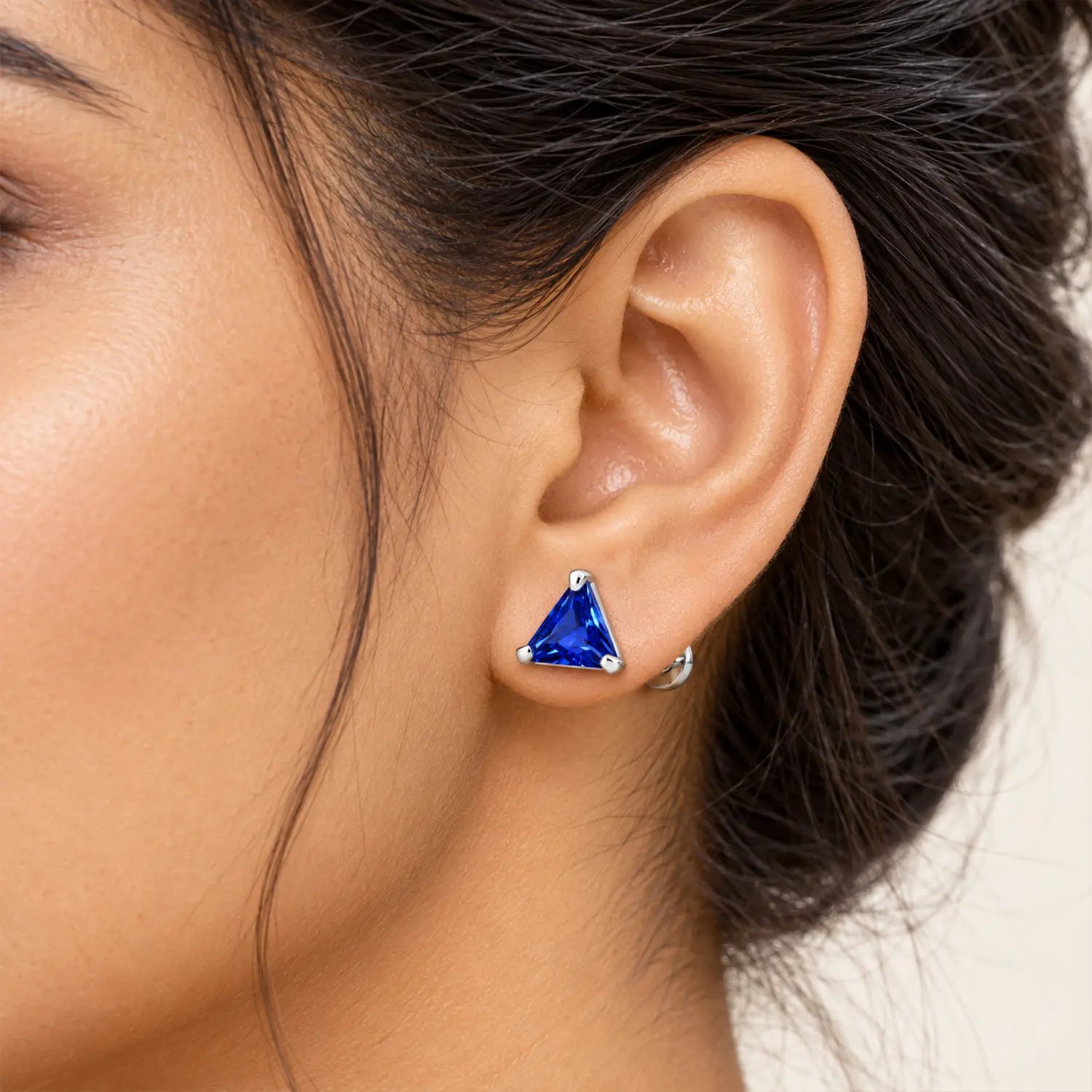 Royal Blue Triangle Gemstone Silver Stud Earrings - Made With Pure 925 Silver