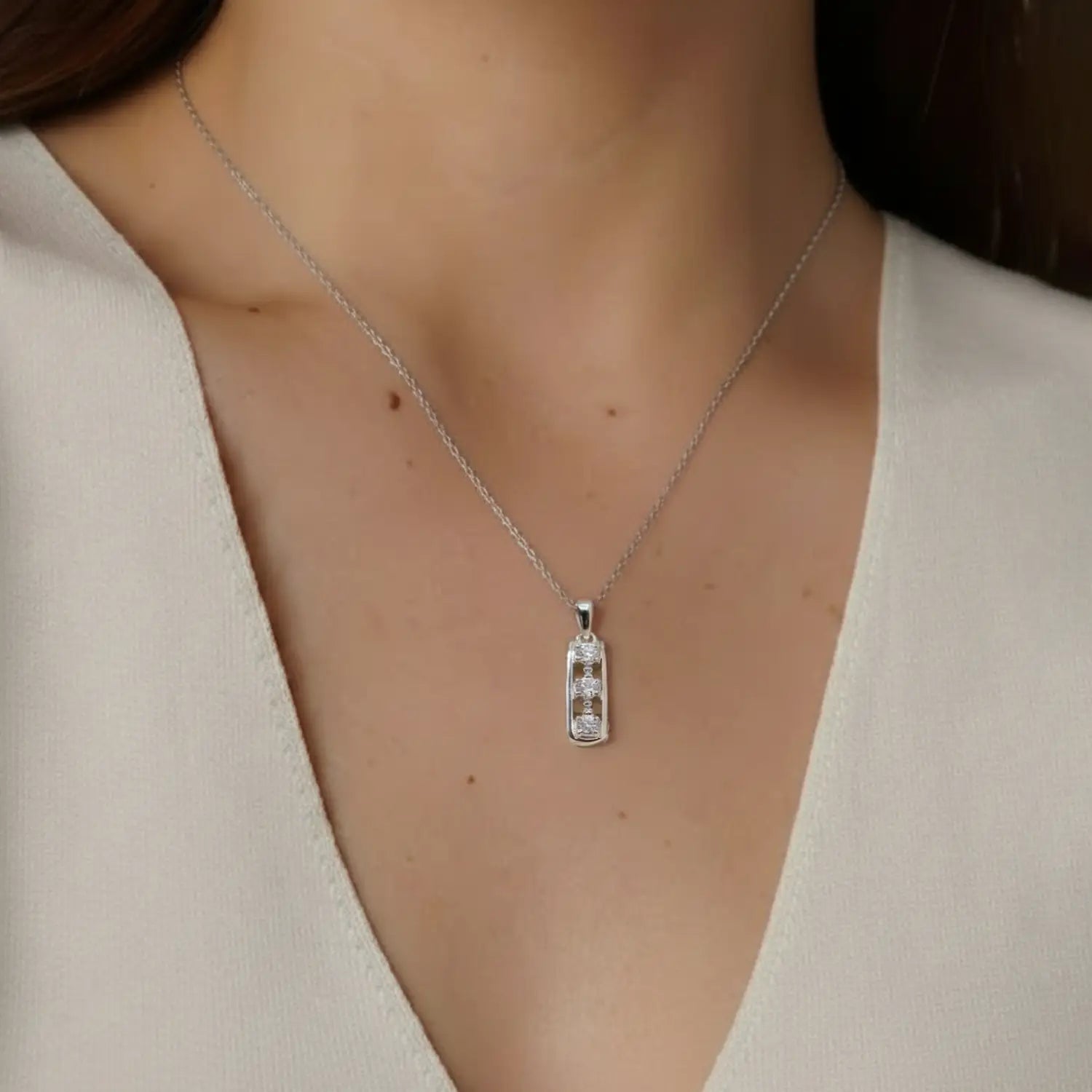 Elegant Triple-Stone Pendant with Silver Chain- Made With Pure 925 Silver