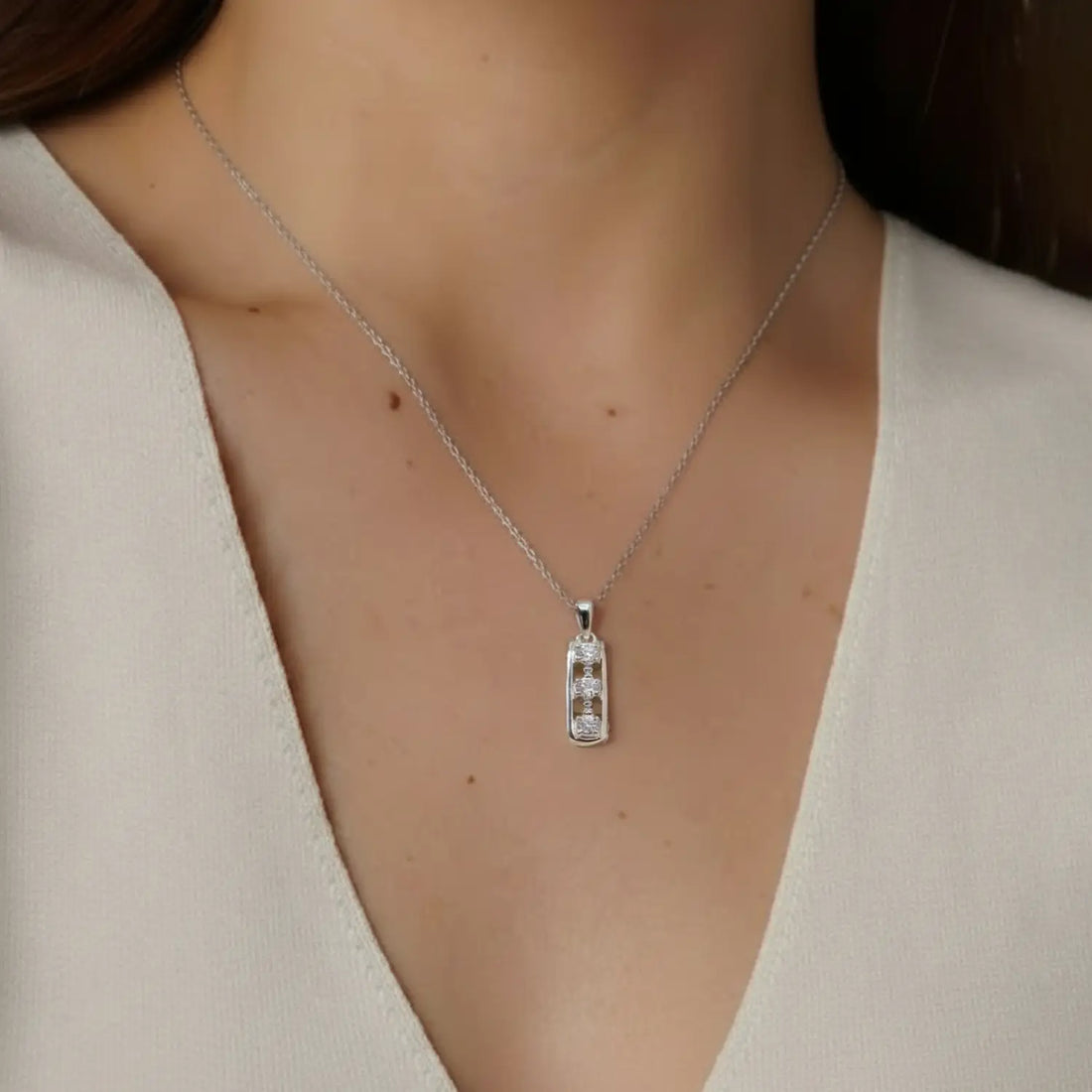 Elegant Triple-Stone Pendant with Silver Chain- Made With Pure 925 Silver