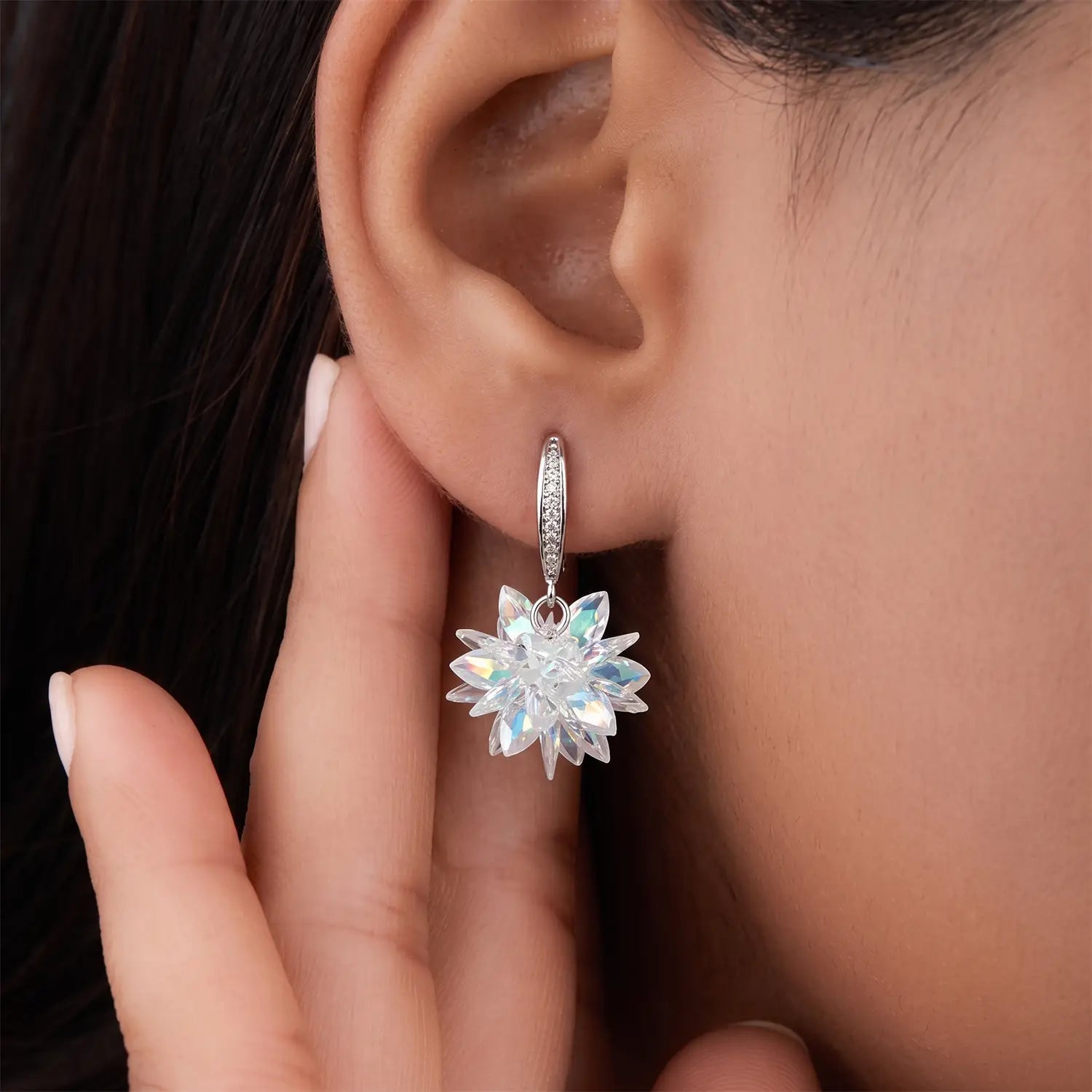 Crystal Bloom Hook Earrings - Made With Pure 925 Silver