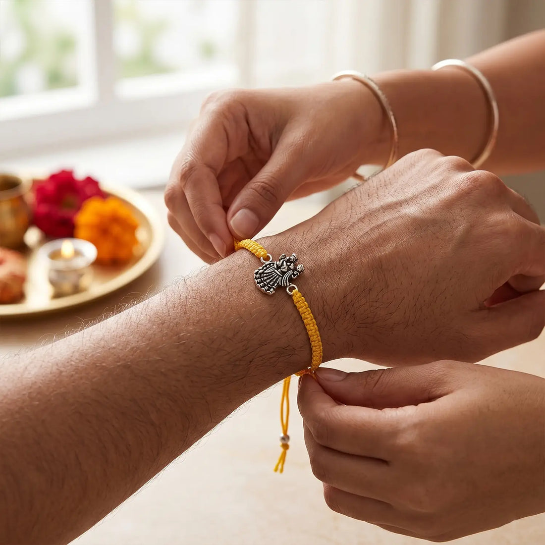 Divine Radha Krishna Silver Rakhi - Made With Pure 925 Silver