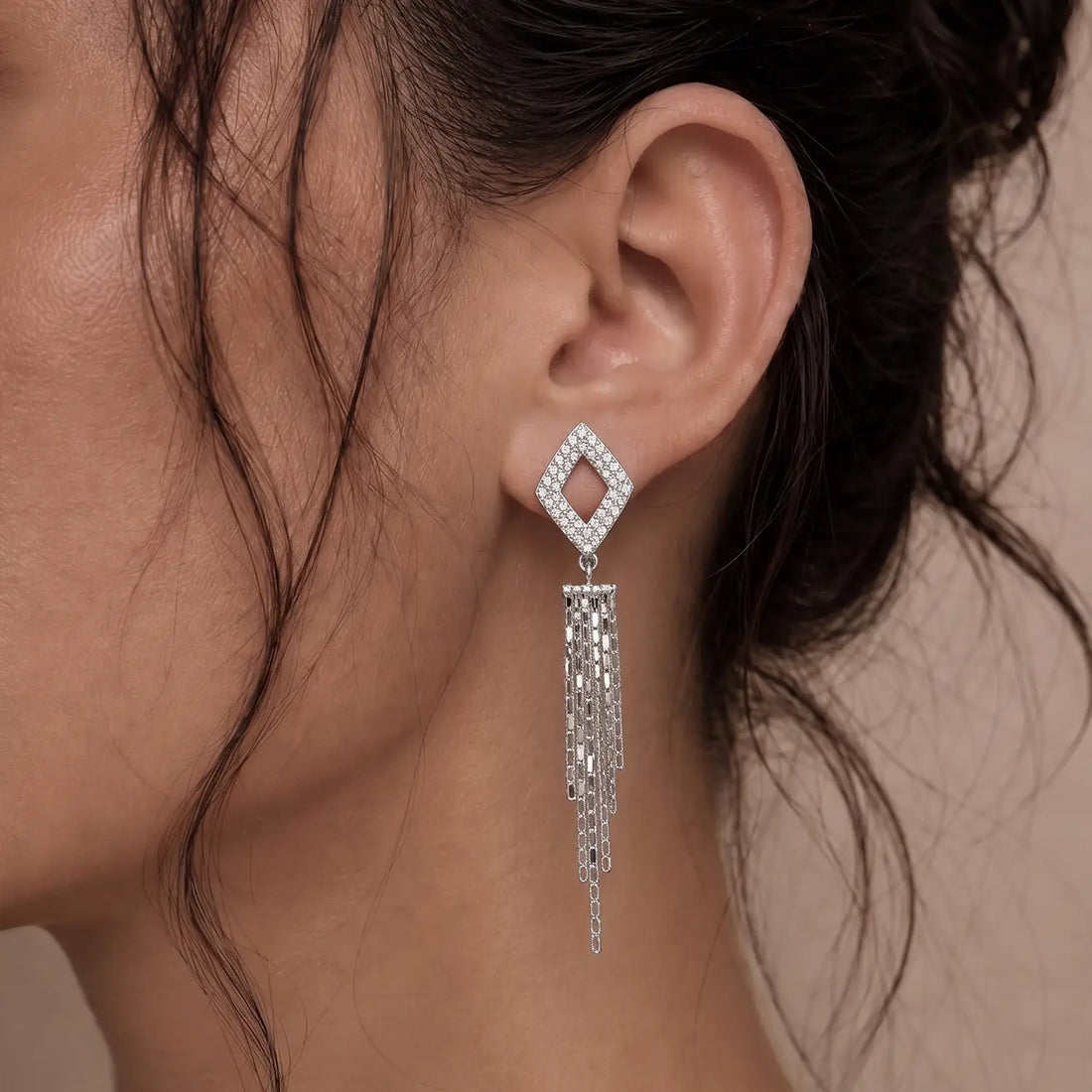 Elegant Geometric Crystal Cascade Silver Earrings - Made With Pure 925 Silver
