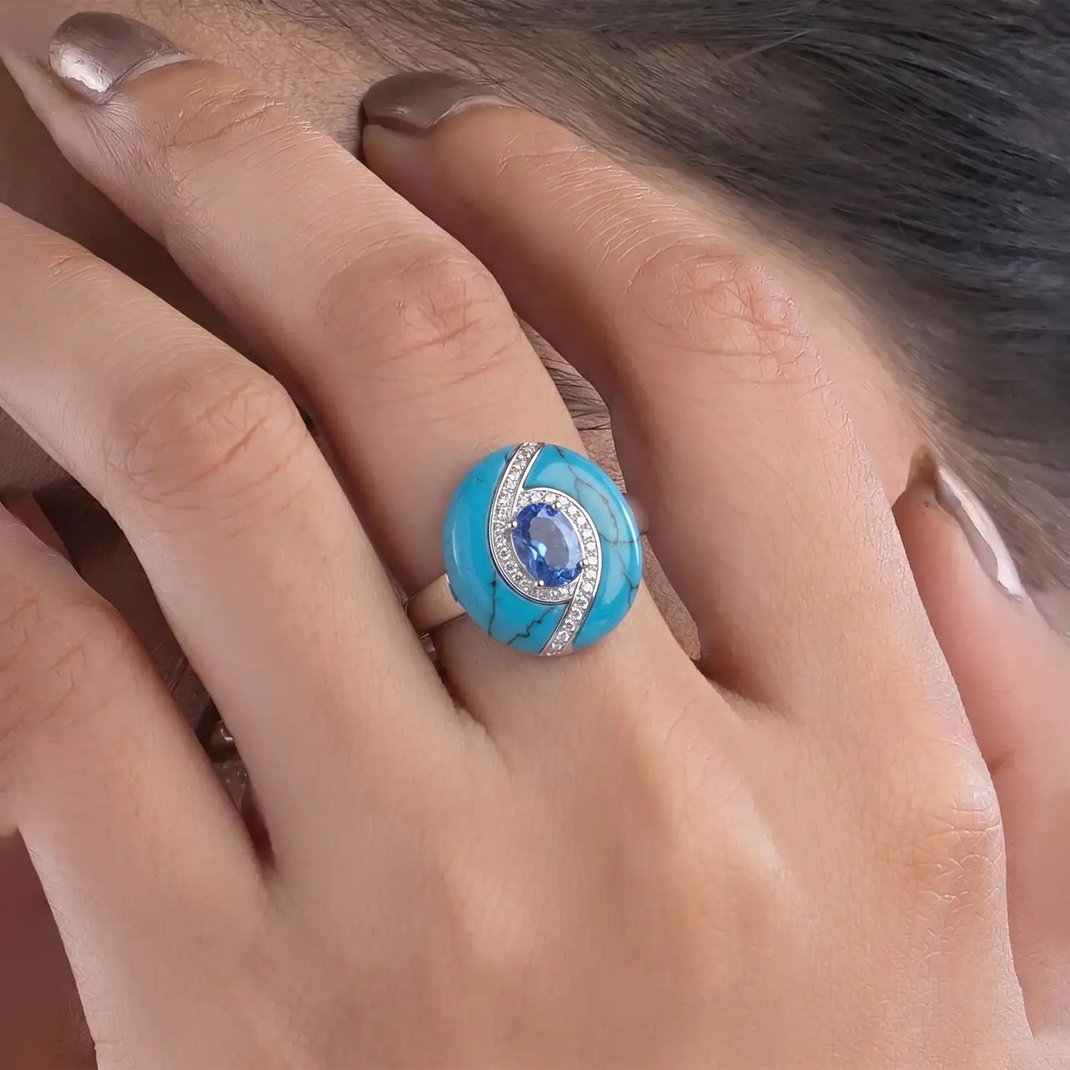 Elegant Turquoise Stone Sterling Silver Ring - Made With Pure 925 Silver