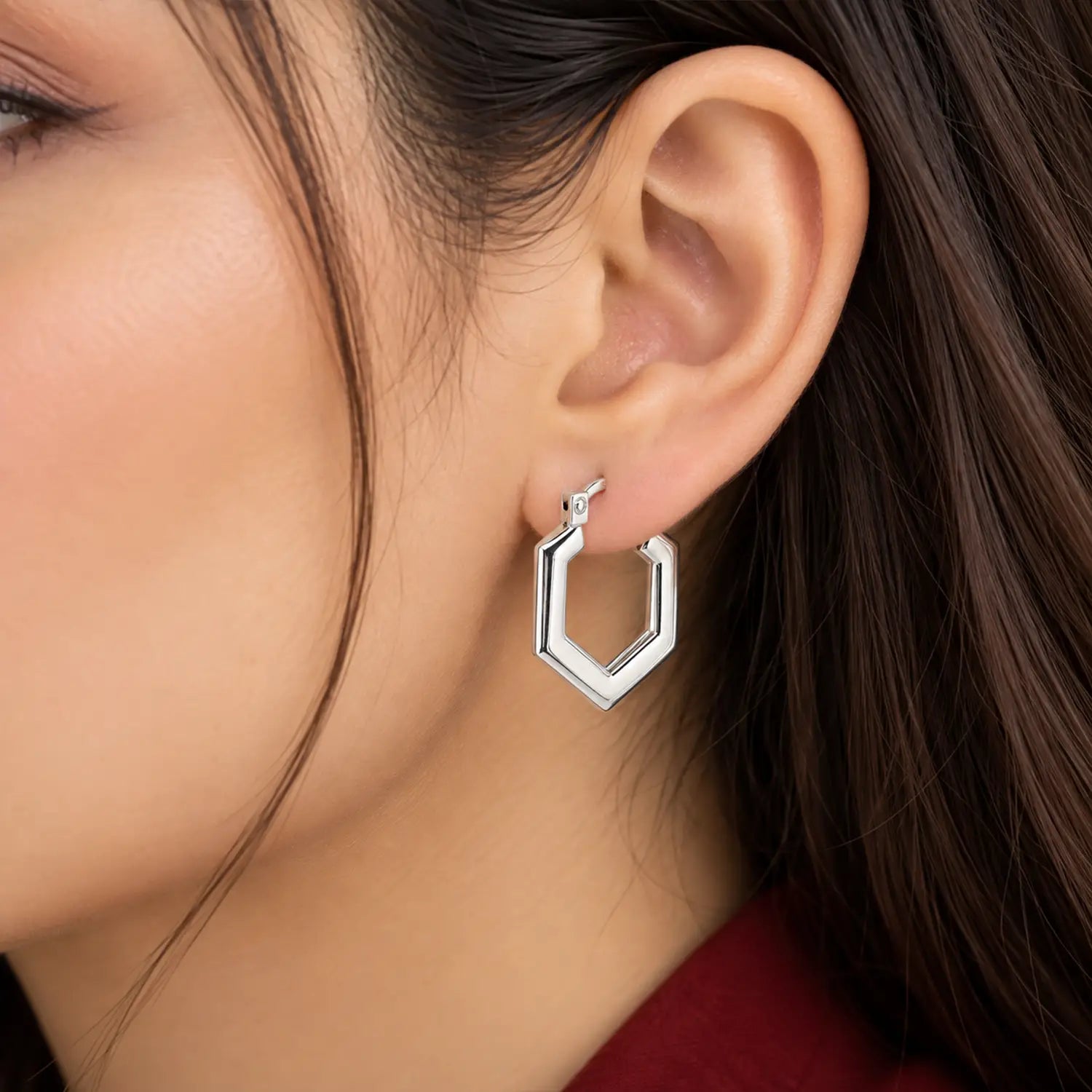 Geometric Hexagon 925 Silver Hoop Earrings - Made With Pure 925 Silver