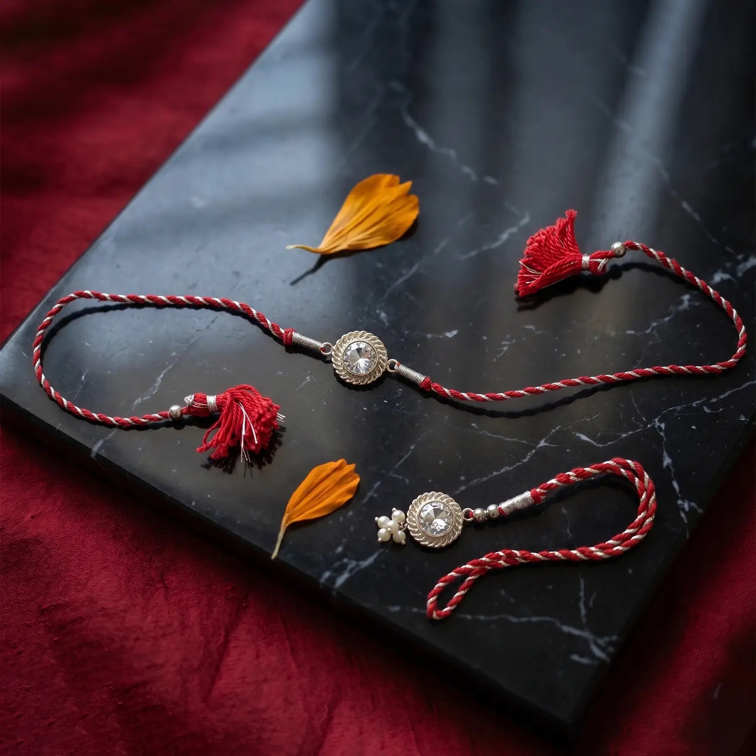 Classic Crystal Silver Rakhi & Lumba Set - Made With Pure 925 Silver