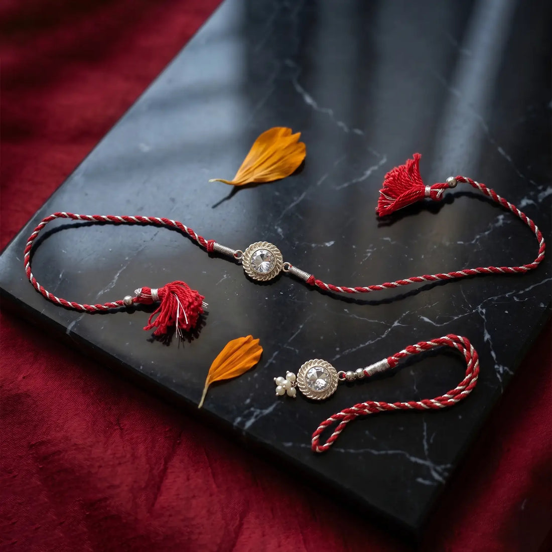 Classic Crystal Silver Rakhi & Lumba Set - Made With Pure 925 Silver