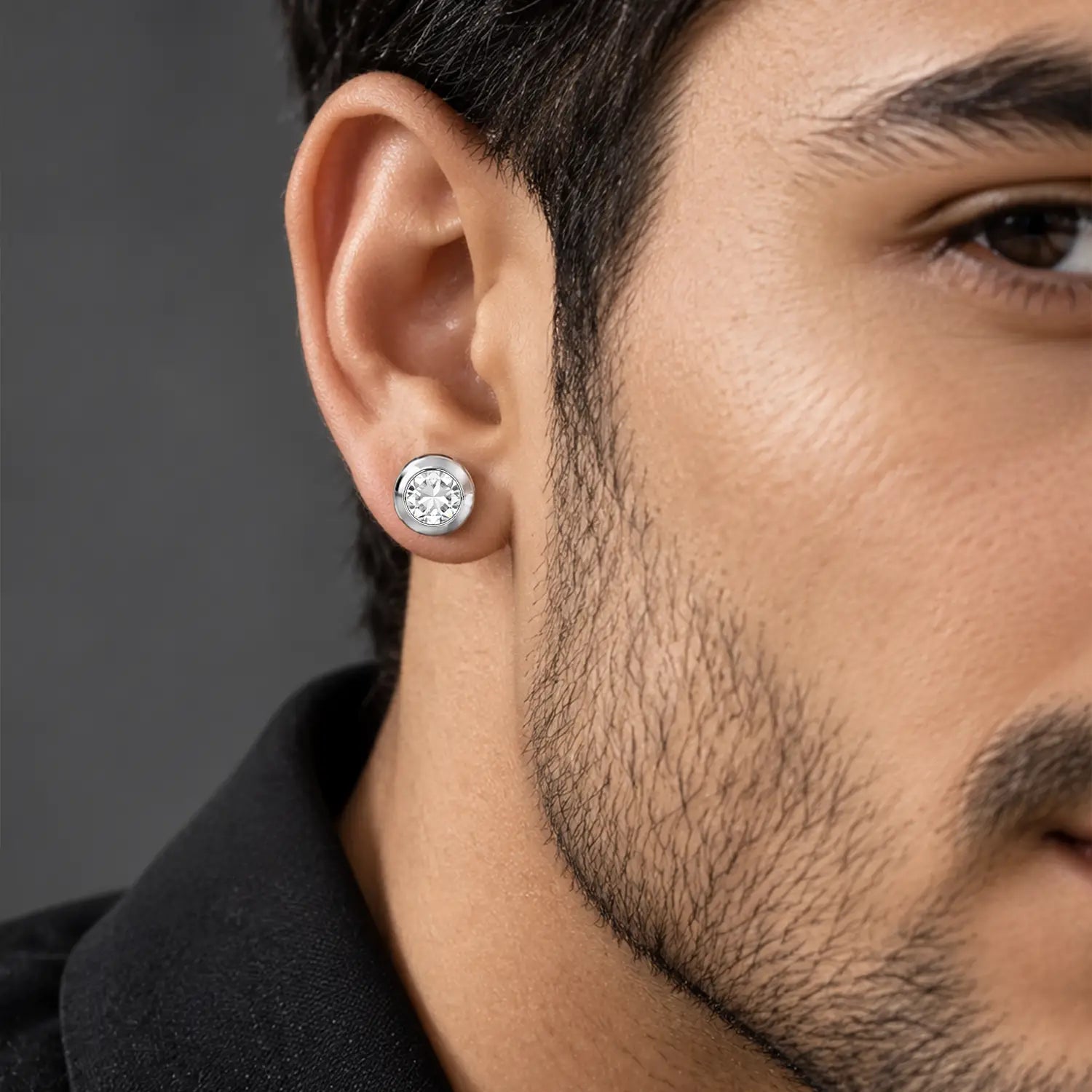 Classic Black Stone Silver Stud Earrings for Men - Made With Pure 925 Silver