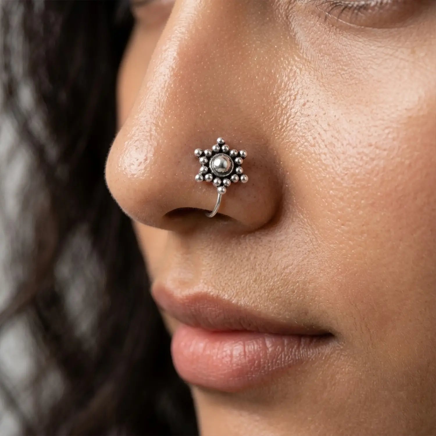 Midnight Bloom Sterling Silver Nose Pin- Made With Pure 925 Silver