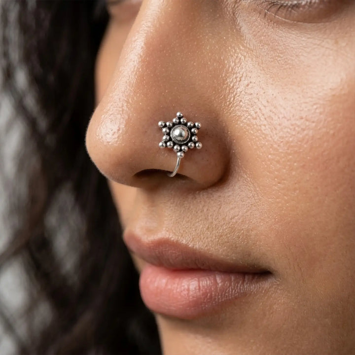 Midnight Bloom Sterling Silver Nose Pin- Made With Pure 925 Silver