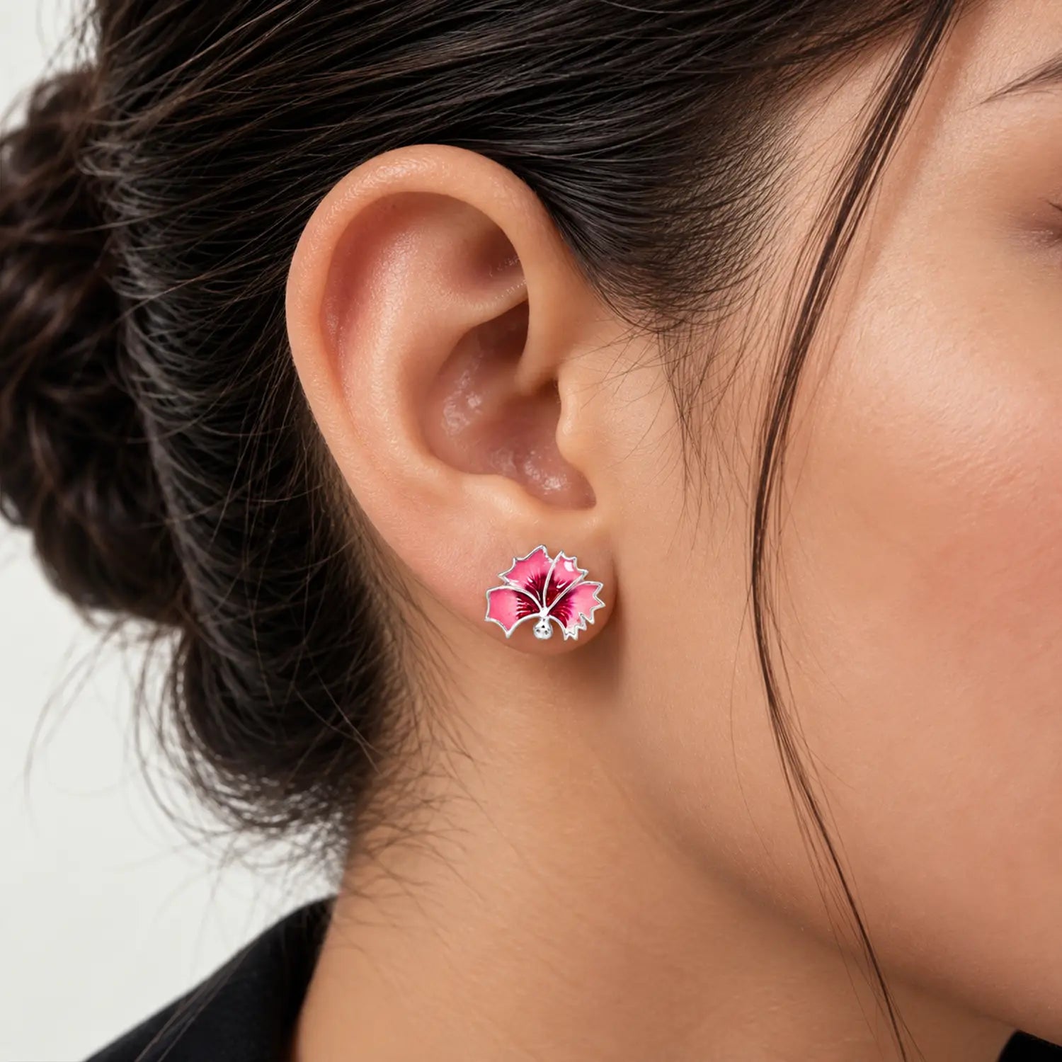 Blue Enamel Floral Silver Stud Earrings - Made With Pure 925 Silver