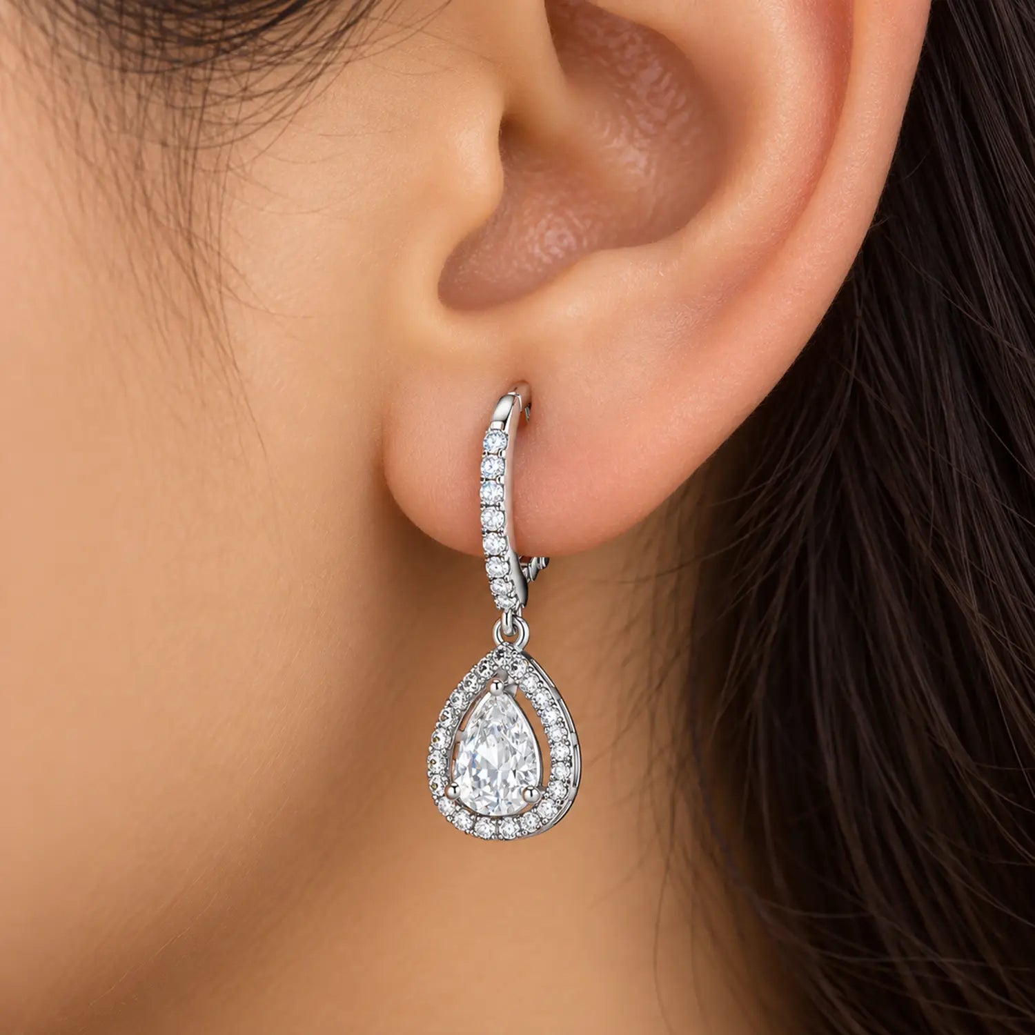 Elegant Teardrop Crystal Drop Silver Earrings - Made With Pure 925 Silver