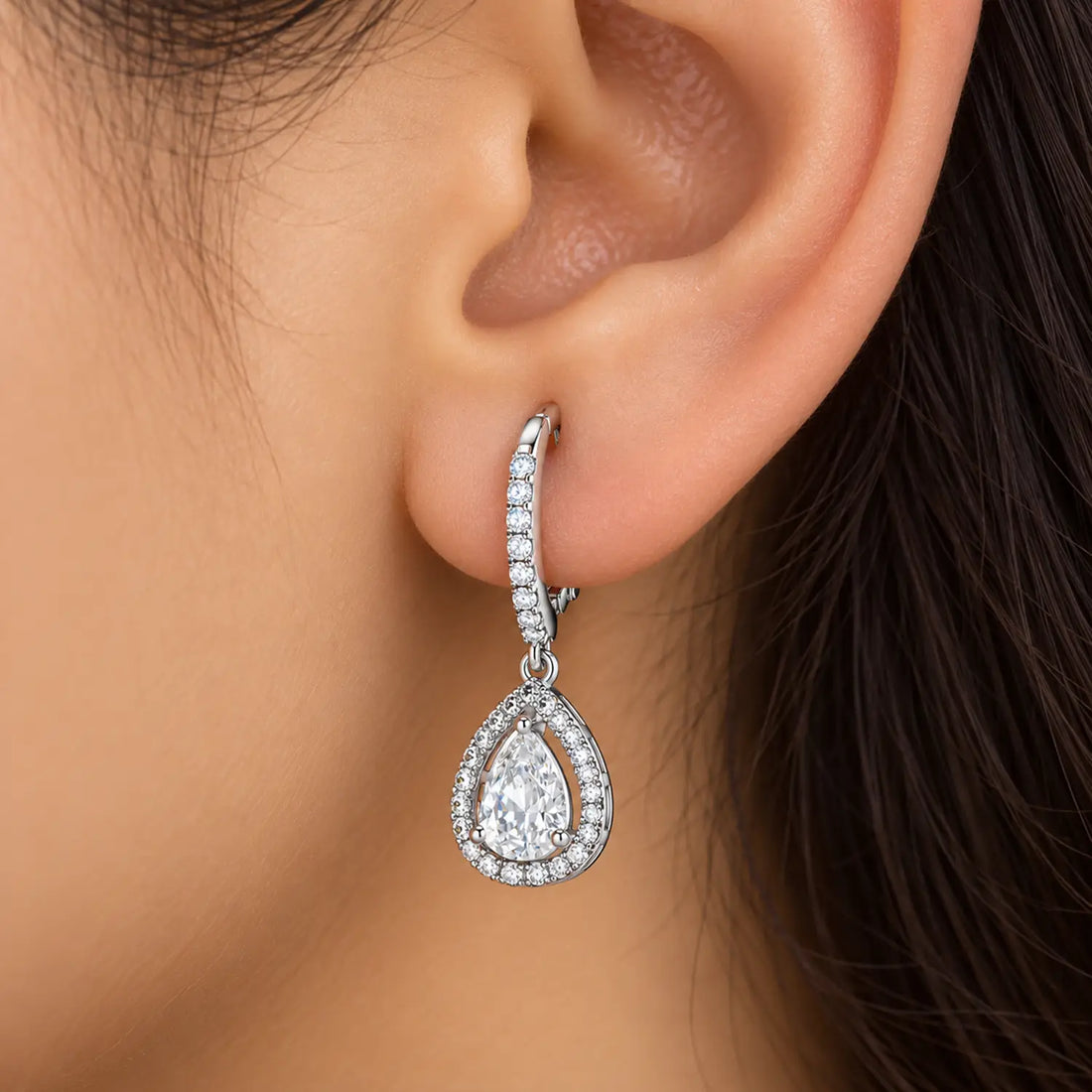 Elegant Teardrop Crystal Drop Silver Earrings - Made With Pure 925 Silver