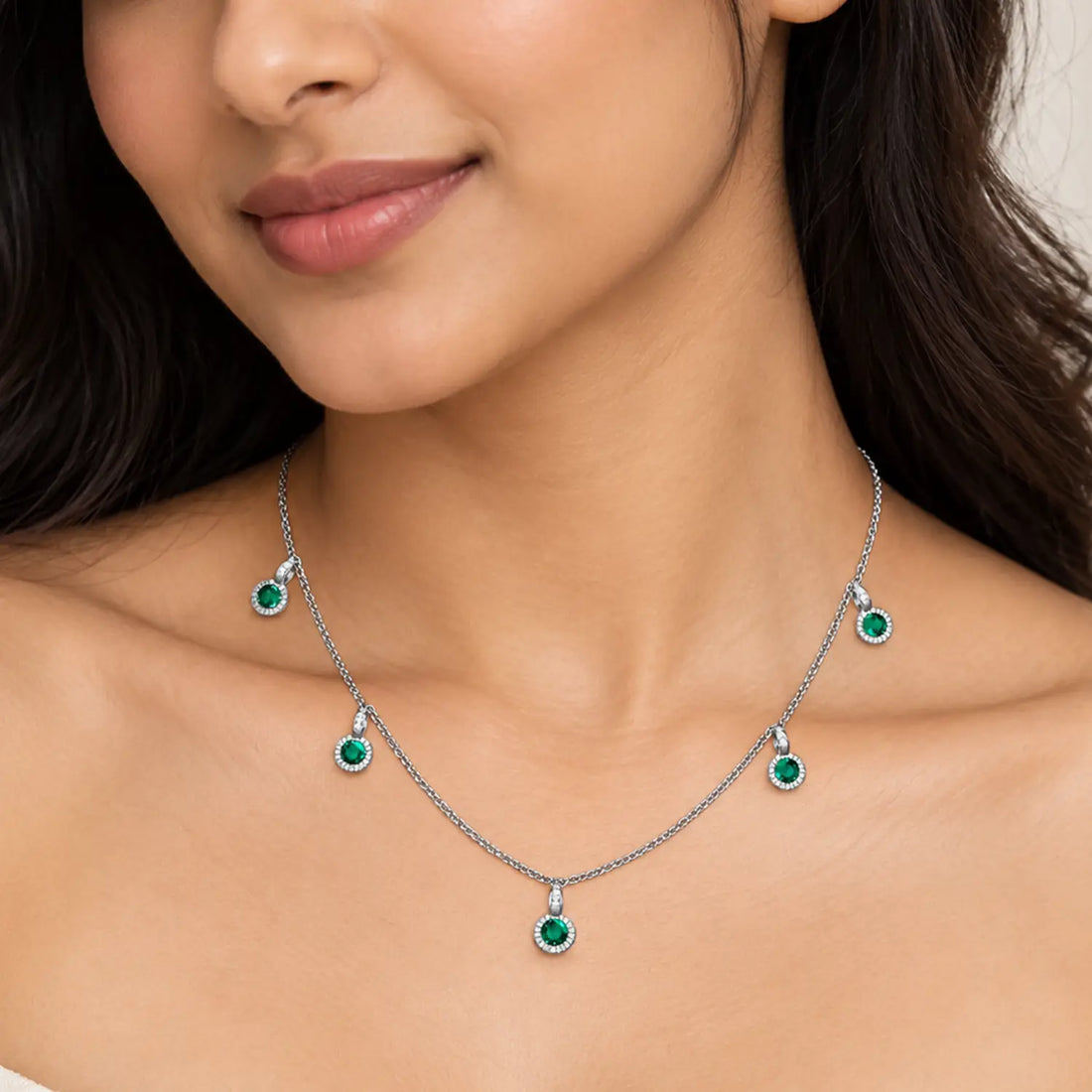 Emerald Halo Charm Silver Chain for Women - Made With Pure 925 Silver