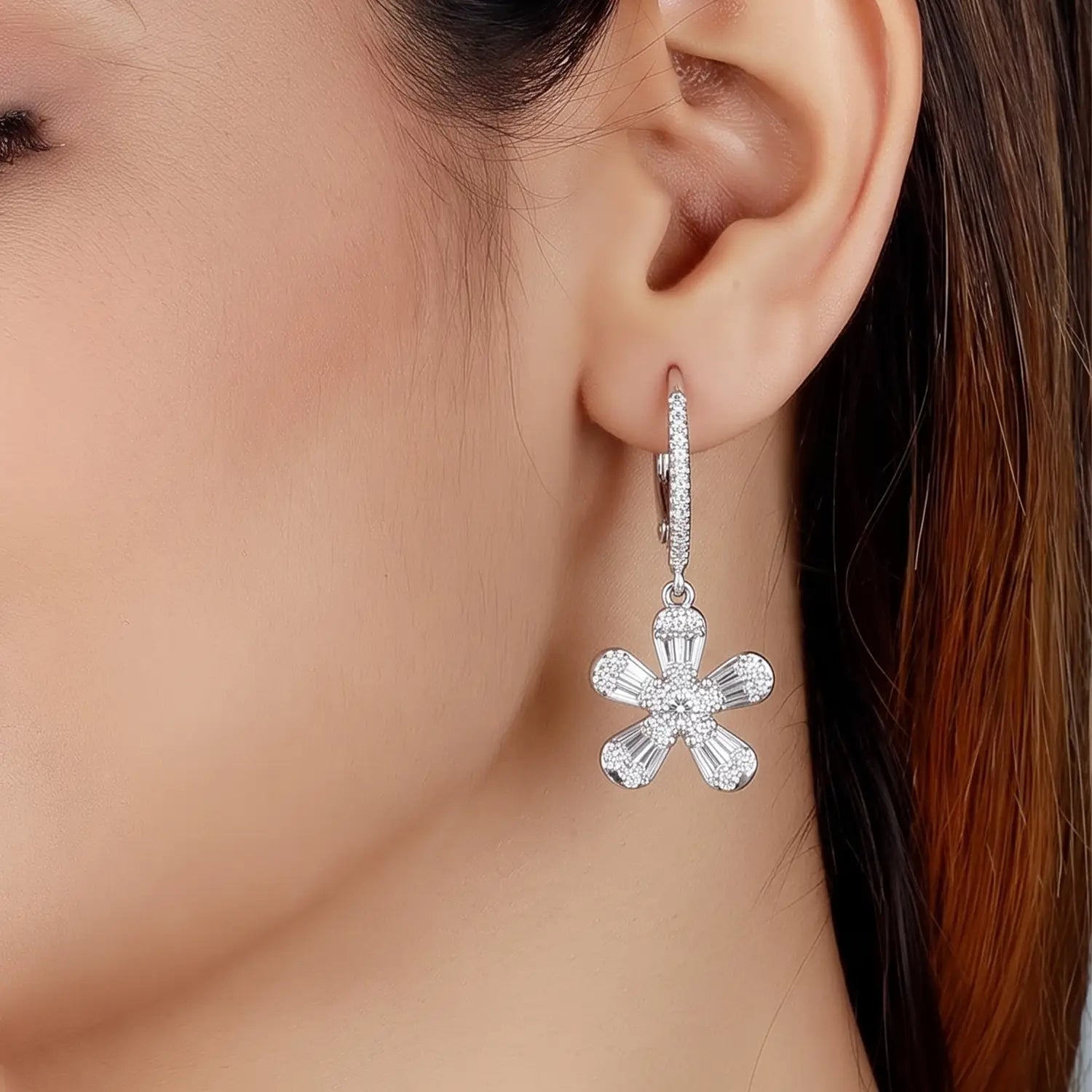 Elegant Floral Drop Earrings - Made With Pure 925 Silver