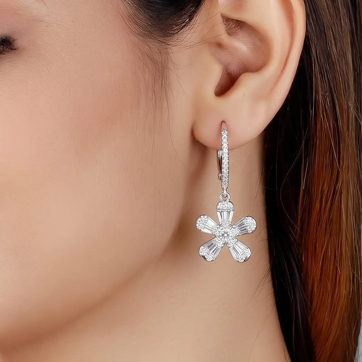 Elegant Floral Drop Earrings - Made With Pure 925 Silver