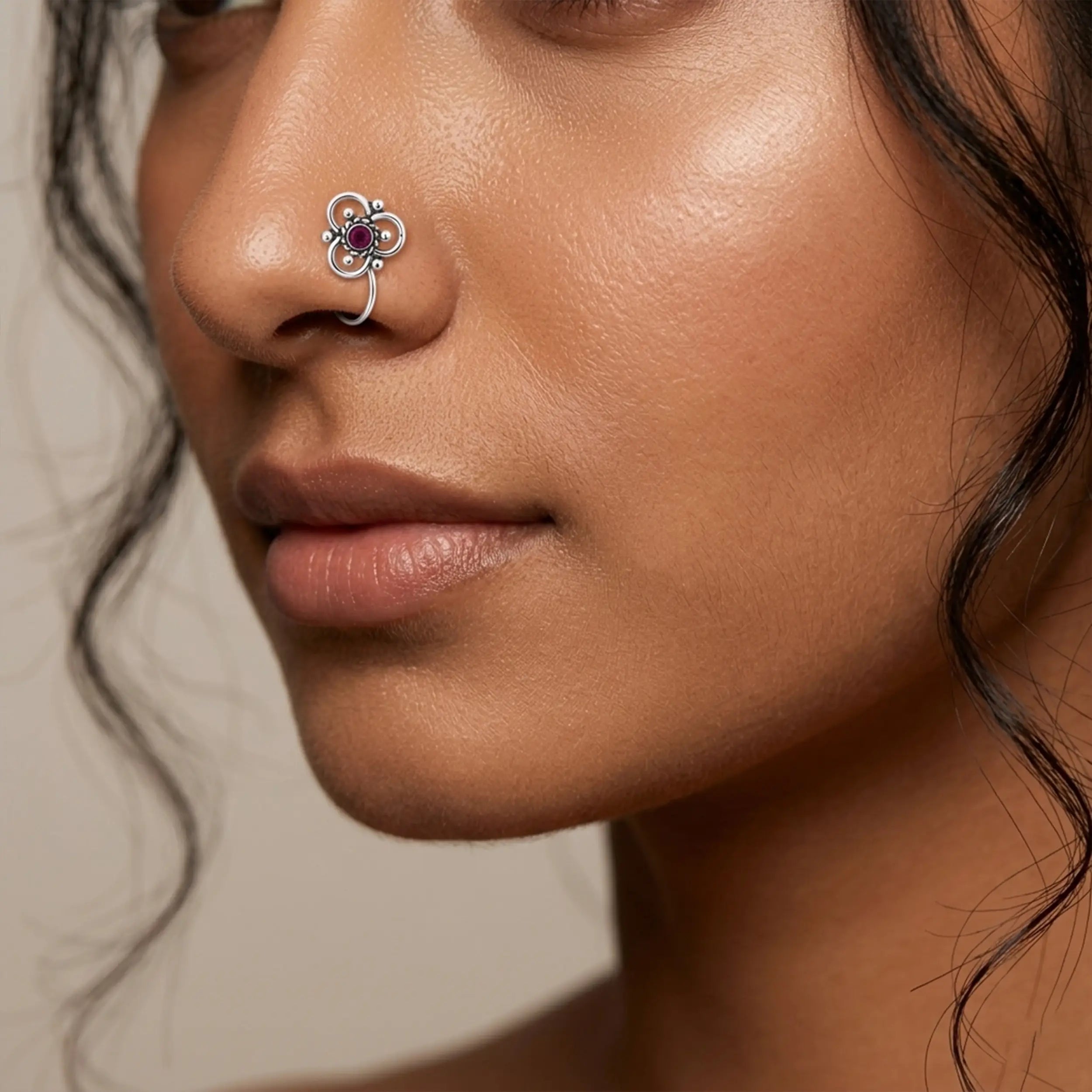 Tribal Trefoil Oxidized Silver Nose Pin- Made With Pure 925 Silver