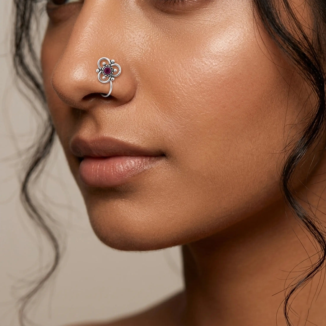 Tribal Trefoil Oxidized Silver Nose Pin- Made With Pure 925 Silver
