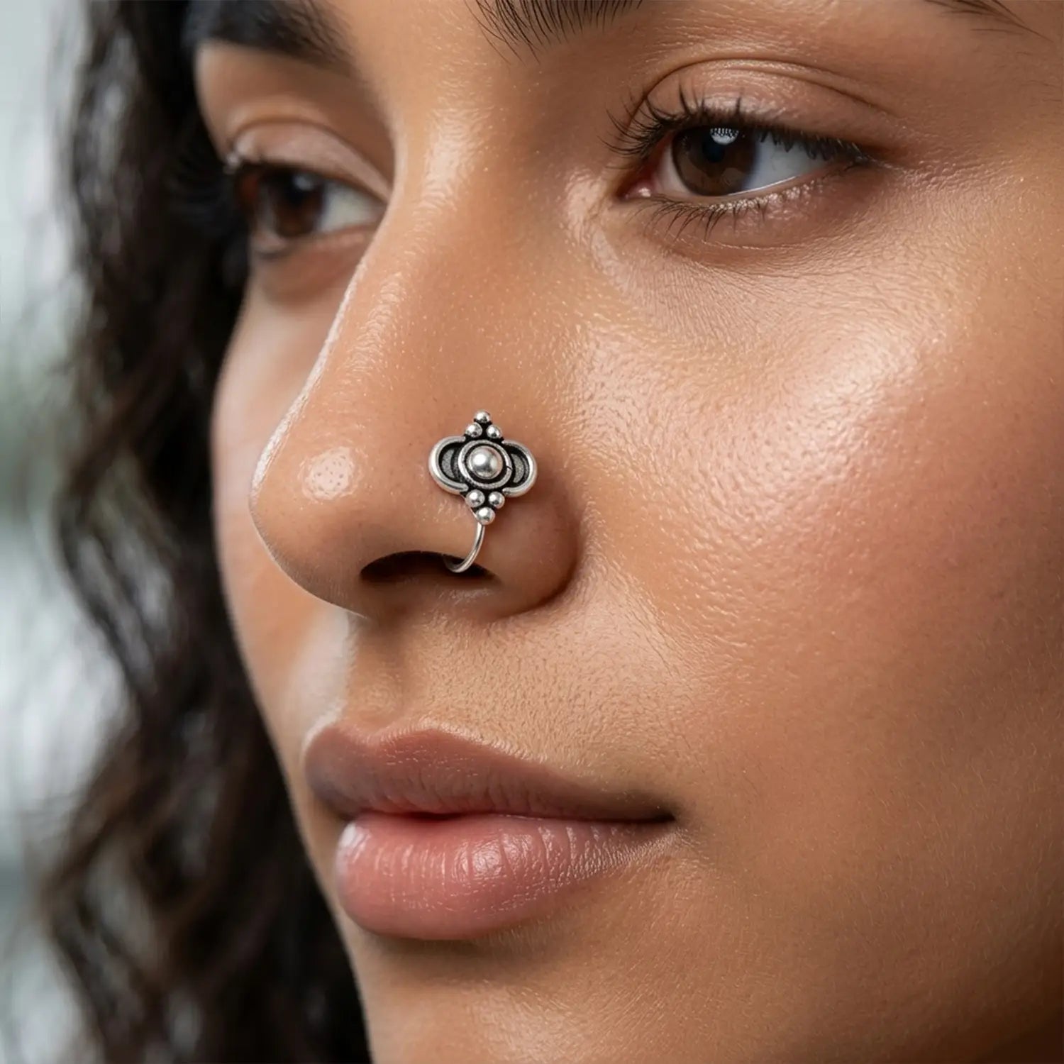 Dual Dome Oxidised Silver Nose Pin- Made With Pure 925 Silver