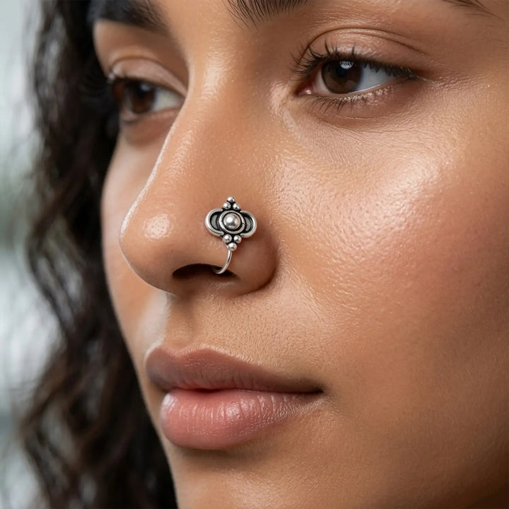 Dual Dome Oxidised Silver Nose Pin- Made With Pure 925 Silver