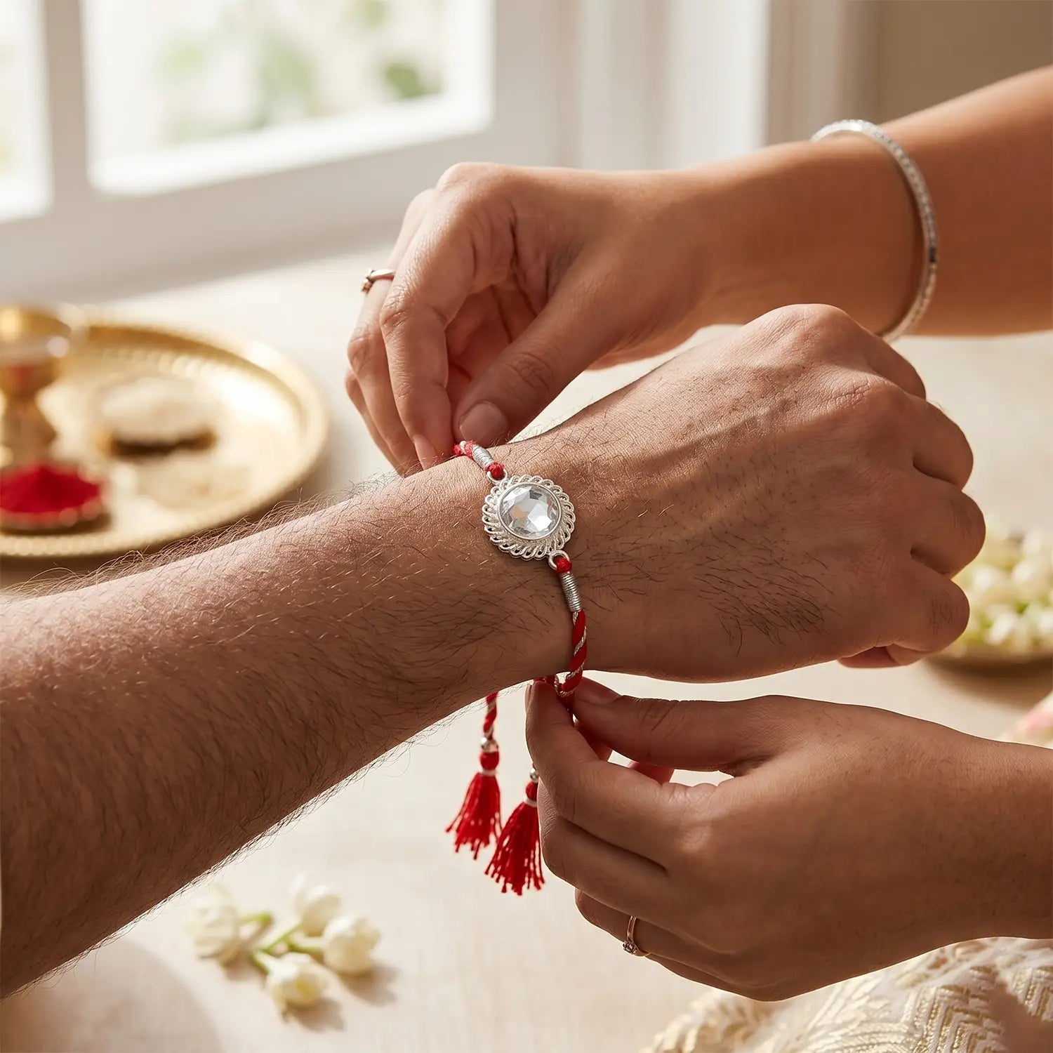 Elegant Silver Charm Rakhi Bracelet - Made With Pure 925 Silver