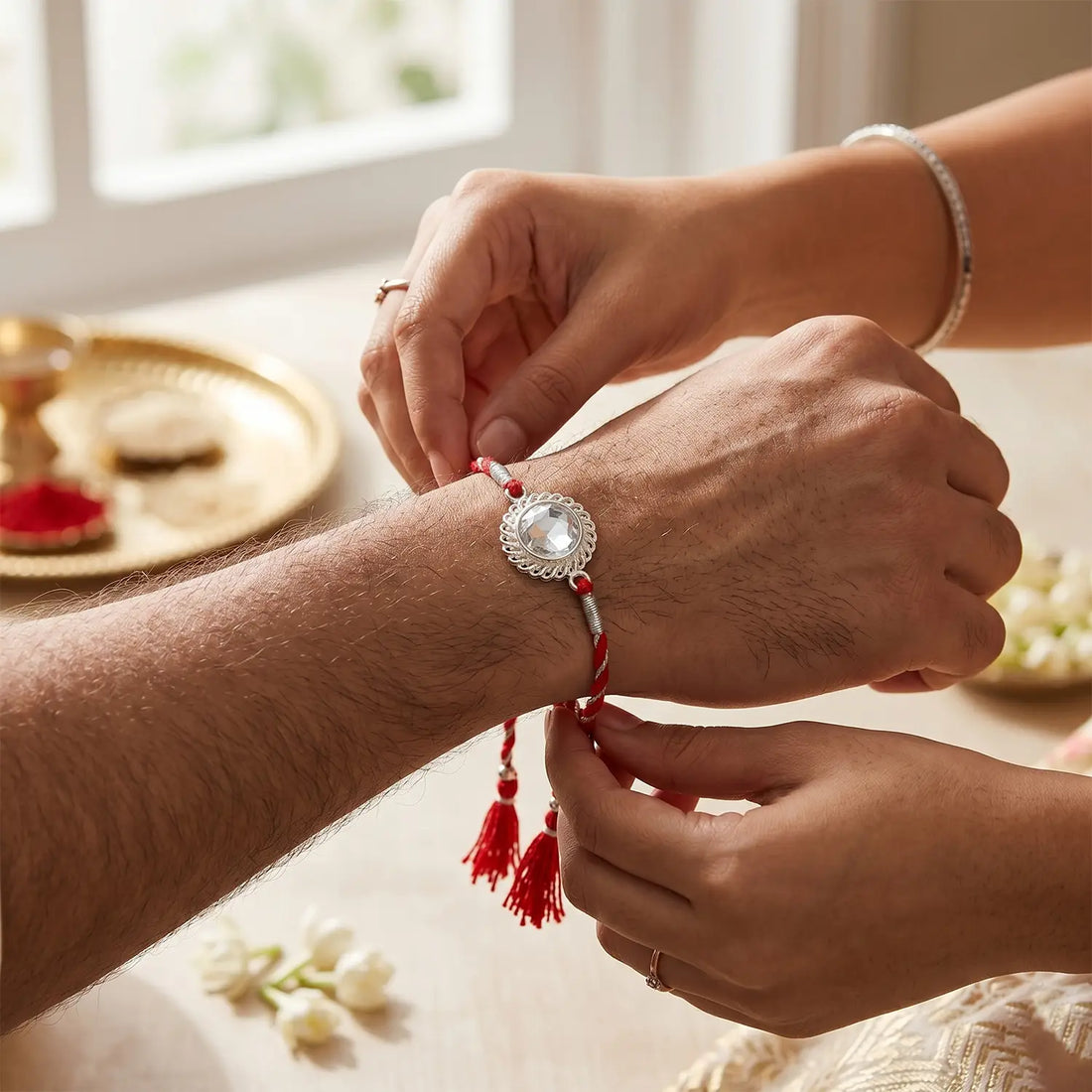 Elegant Silver Charm Rakhi Bracelet - Made With Pure 925 Silver