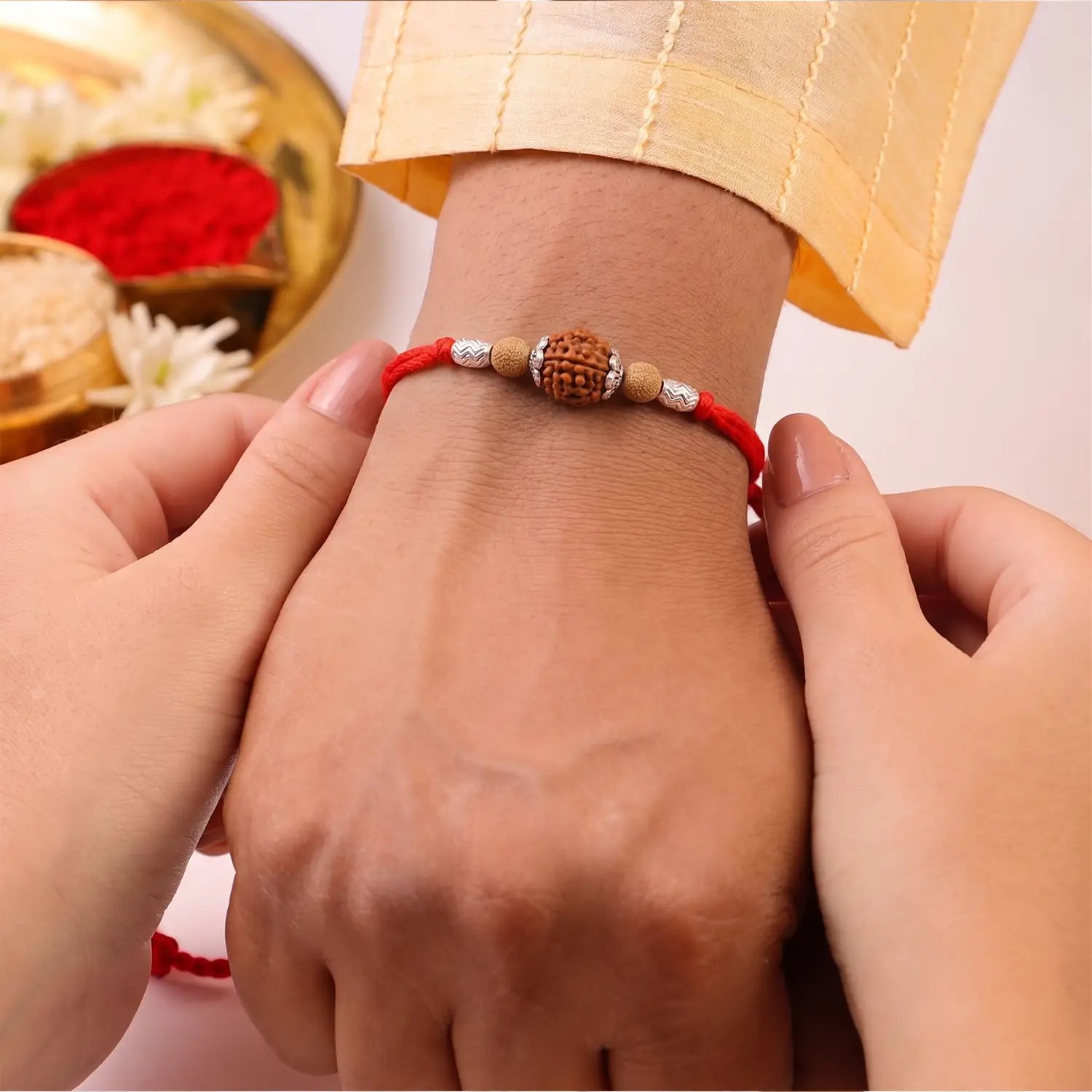 Divine Rudraksha Silver Rakhi - Made With Pure 925 Silver