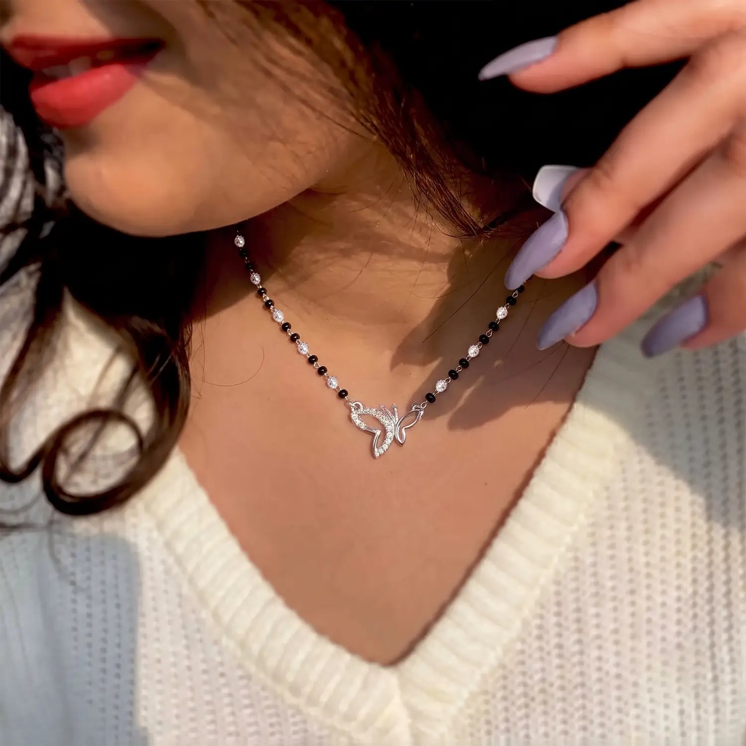 Elegant Butterfly Charm Silver Mangalsutra - Made With Pure 925 Silver