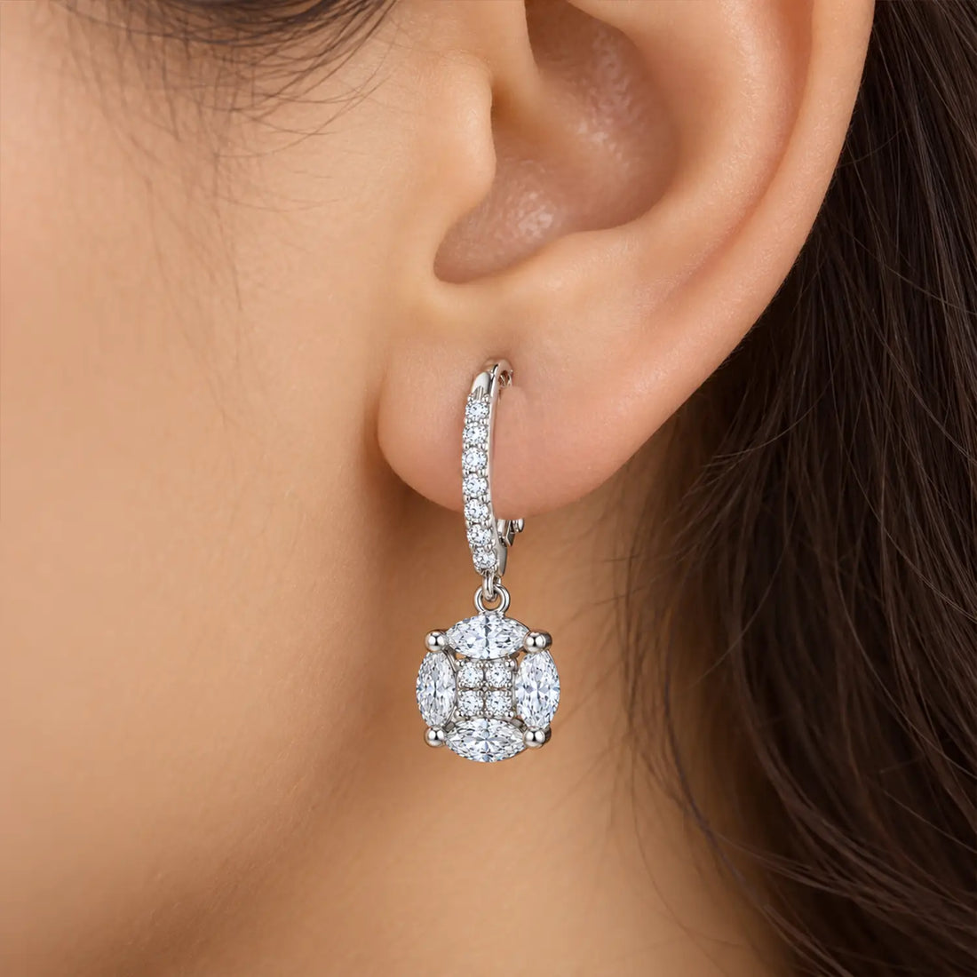 Elegant Radiant Crystal Drop Silver Earrings - Made With Pure 925 Silver