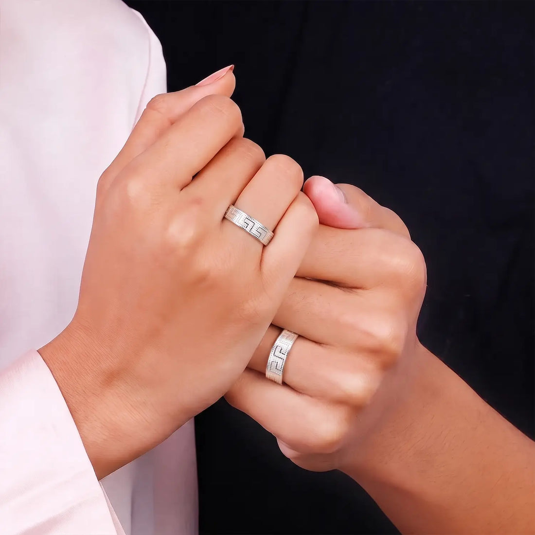 Greek Pattern Couple Band Rings - Made With Pure 925 Silver