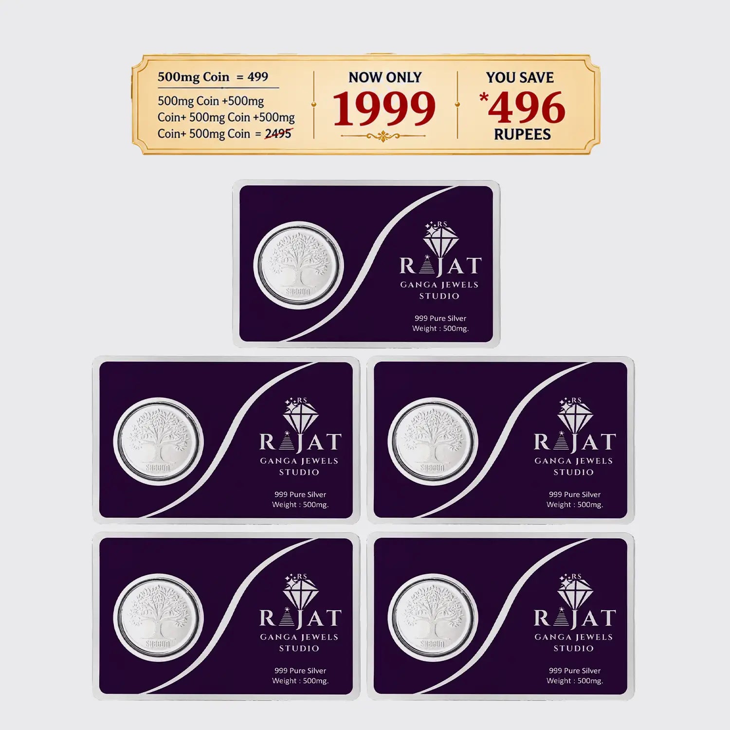 925 Pure Silver Coin Combo Pack (5 × 500mg) – Premium Gift Collection