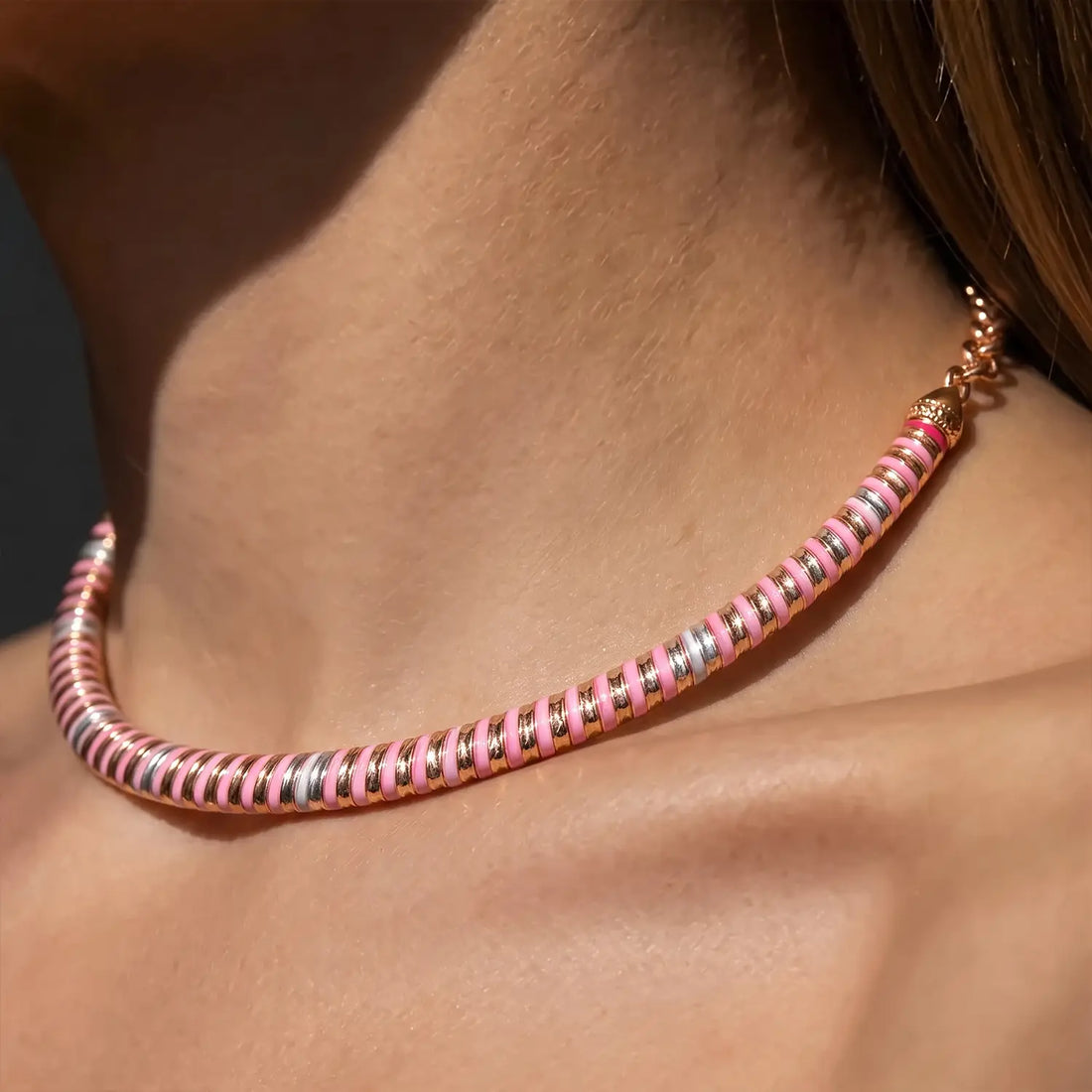 Pink & Gold Spiral Design Silver Necklace - Made With Pure 925 Silver