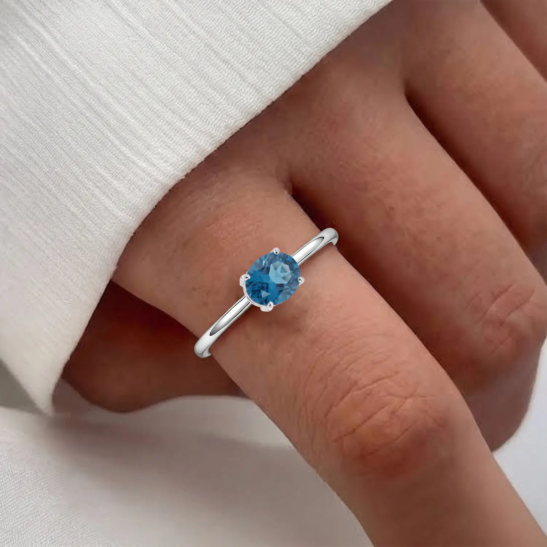 Blue Emerald-Cut Solitaire Silver Ring - Made With Pure 925 Silver