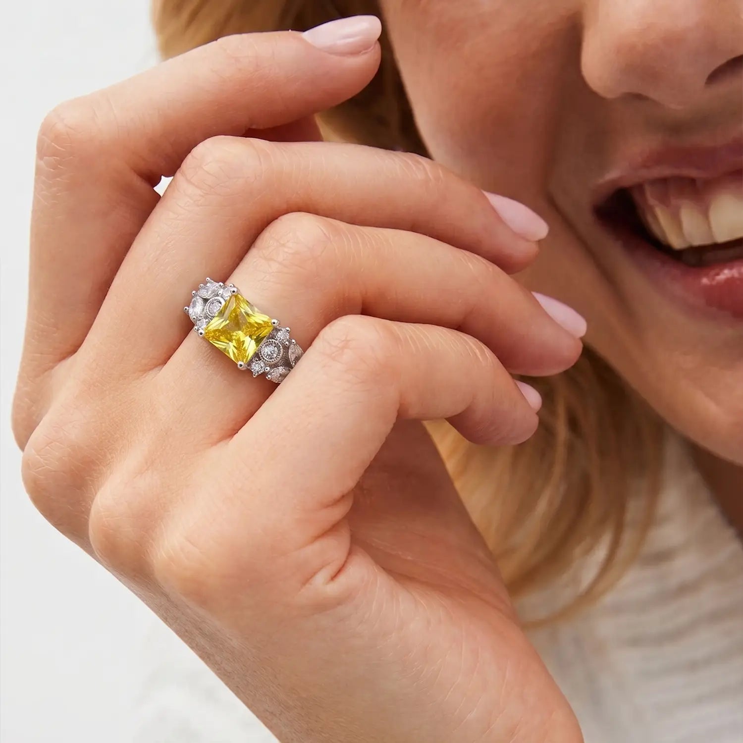 Pure Silver Yellow Princess-Cut Ring - Made With Pure 925 Silver