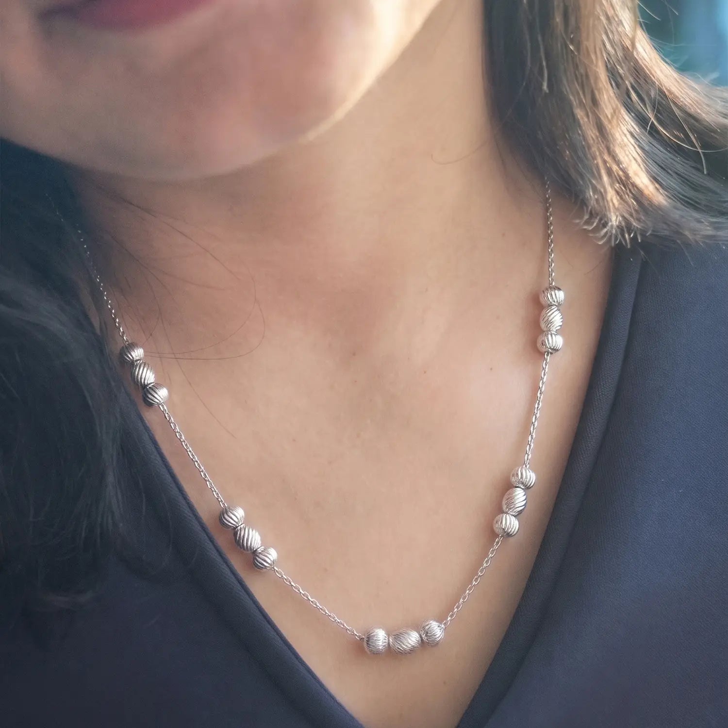 Elegant Textured Bead Silver Chain - Made With Pure 925 Silver